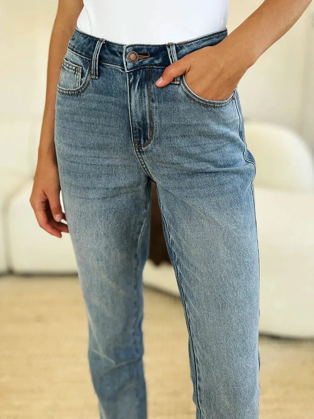 Judy Blue Full/Plus Size Mid Rise Rigid Magic Release Hem Jeans | Be Bliss Boutique