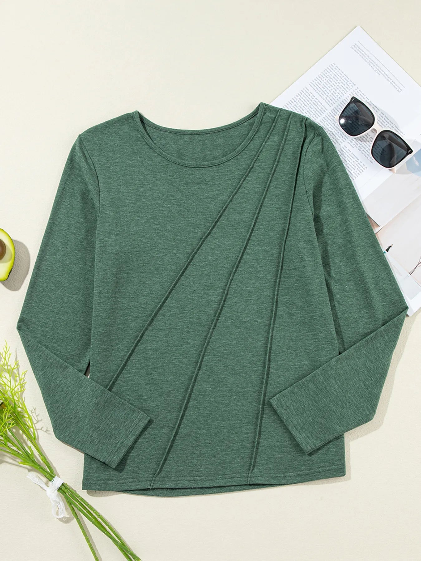 Asymmetric Seam Detail Long Sleeve Top -  Be Bliss Boutique