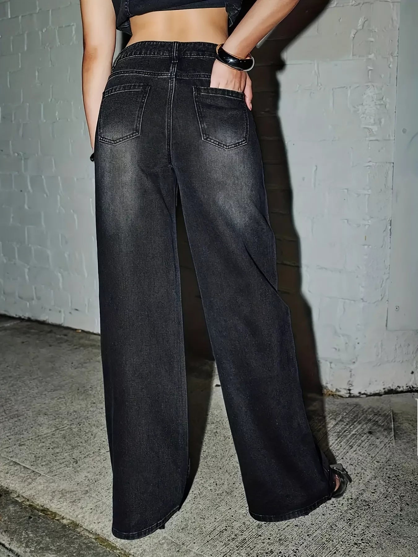 Rhinestone Wide Leg Jeans - Be Bliss Boutique
