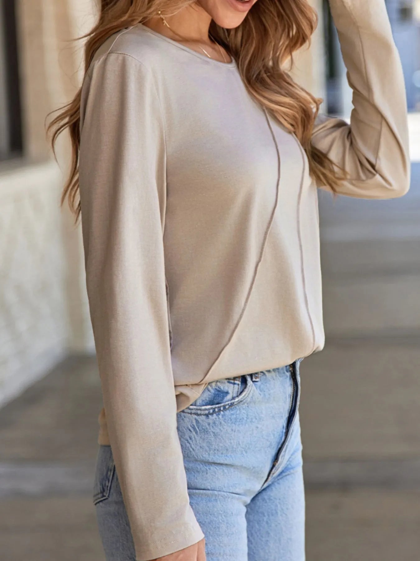 Asymmetric Seam Detail Long Sleeve Top -  Be Bliss Boutique
