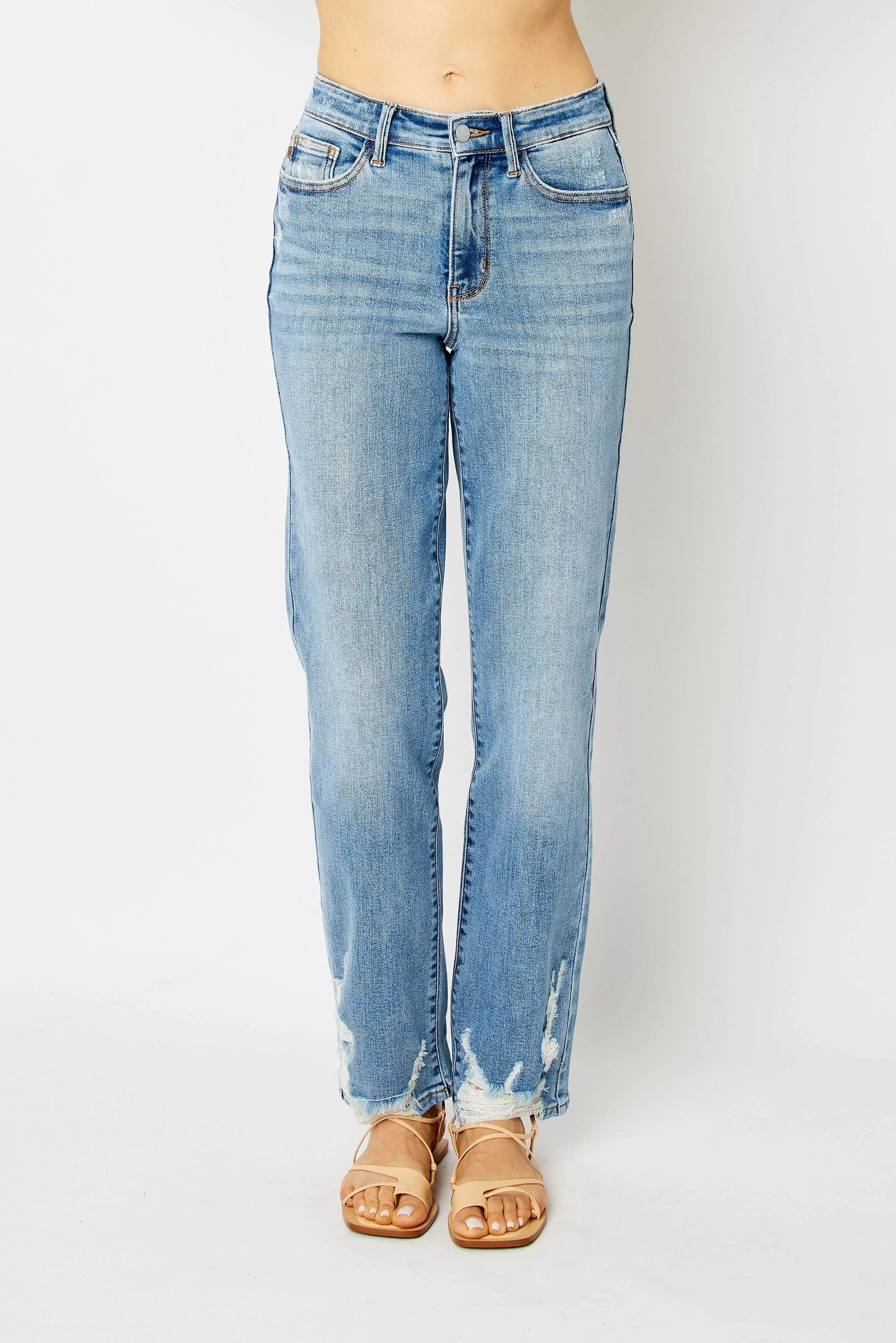 Judy Blue Full Size High Waist Straight Jeans with Heavy Destroy Plus Size - Be Bliss Boutique