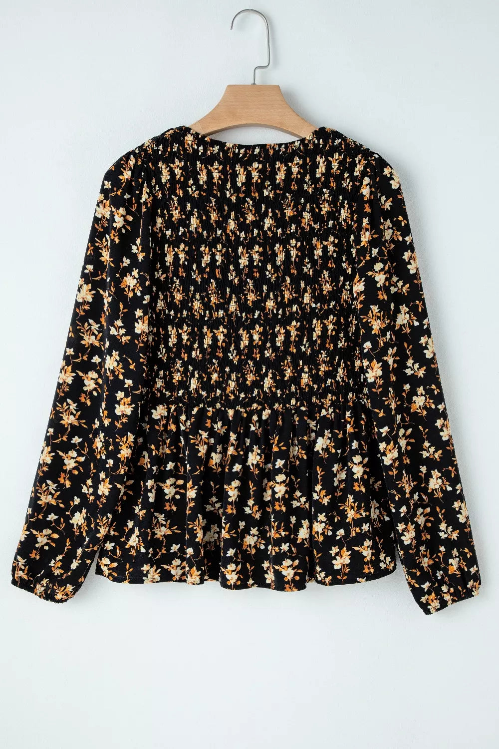 Women's Floral Print Smocked Waist Long Sleeve Blouse - Be Bliss Boutique