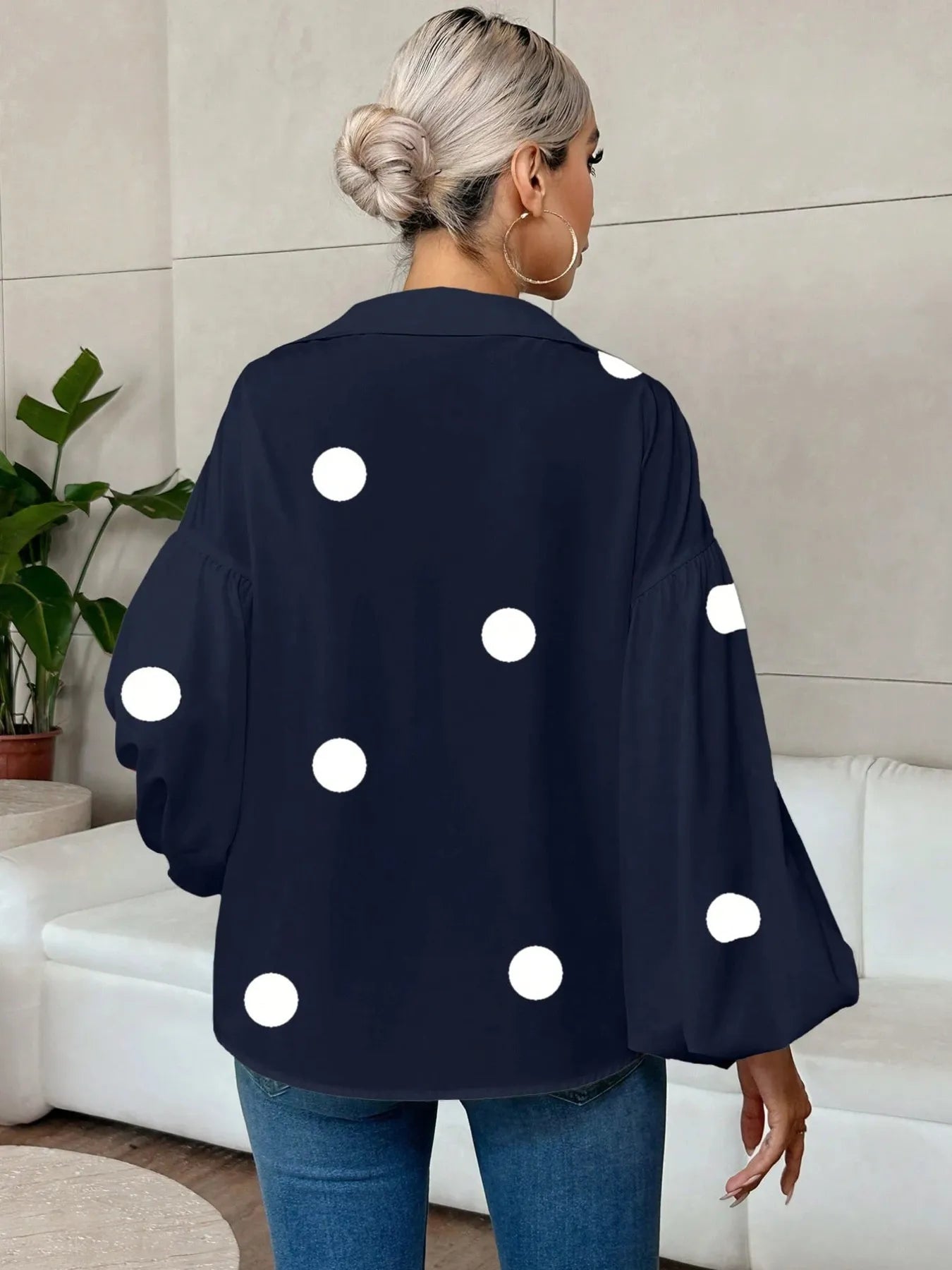 Polka Dot Balloon Sleeve Blouse -  Be Bliss Boutique