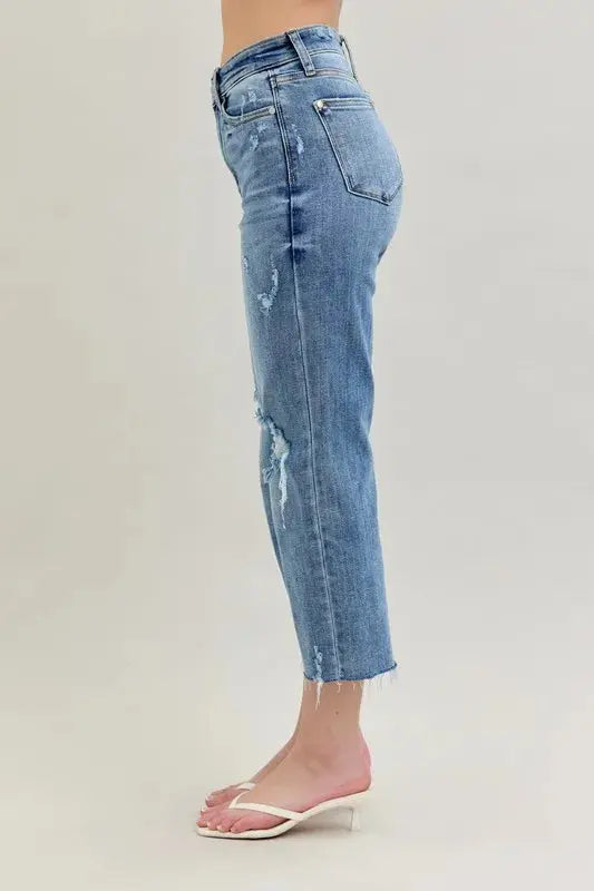 Judy Blue Full/Plus Size High Waist Destroy Crop Wide Leg Jeans |  Be Bliss Boutique