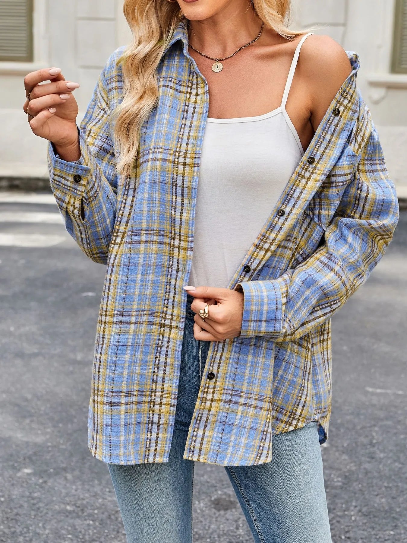 Plaid Button Up Long Sleeve Shirt -  Be Bliss Boutique