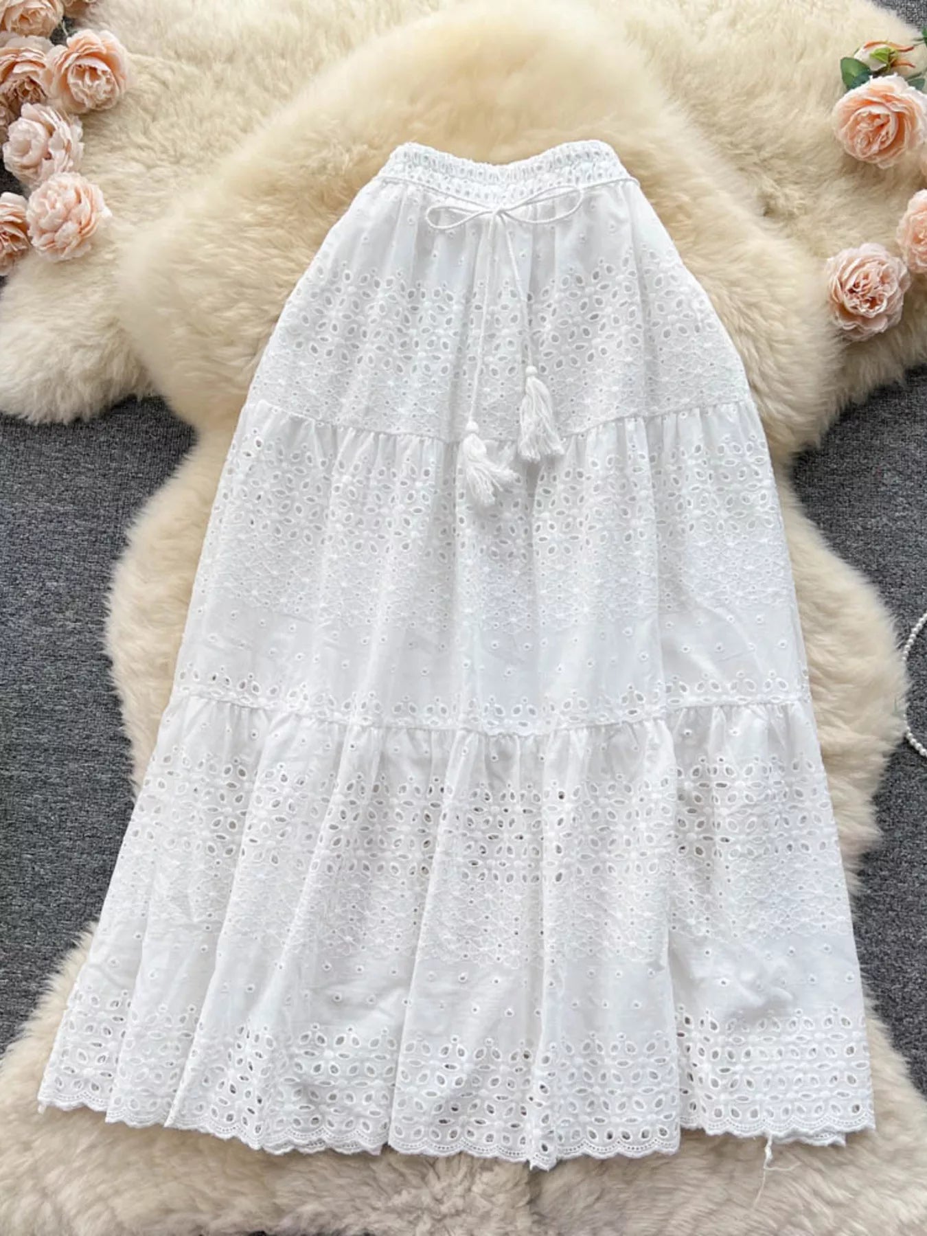 Eyelet Tiered Maxi Skirt - Be Bliss Boutique