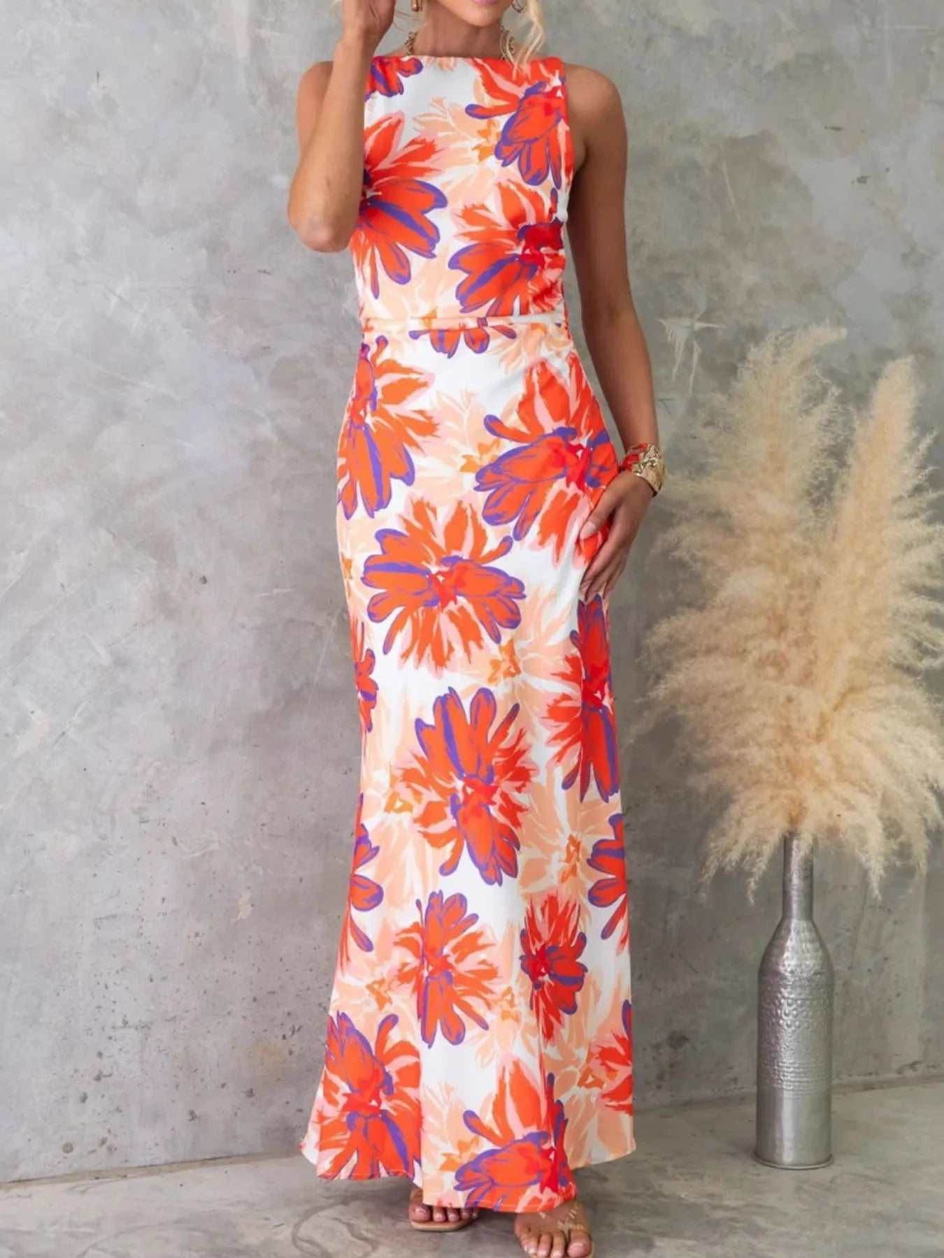 Printed Backless Sleeveless Maxi Dress -  Be Bliss Boutique