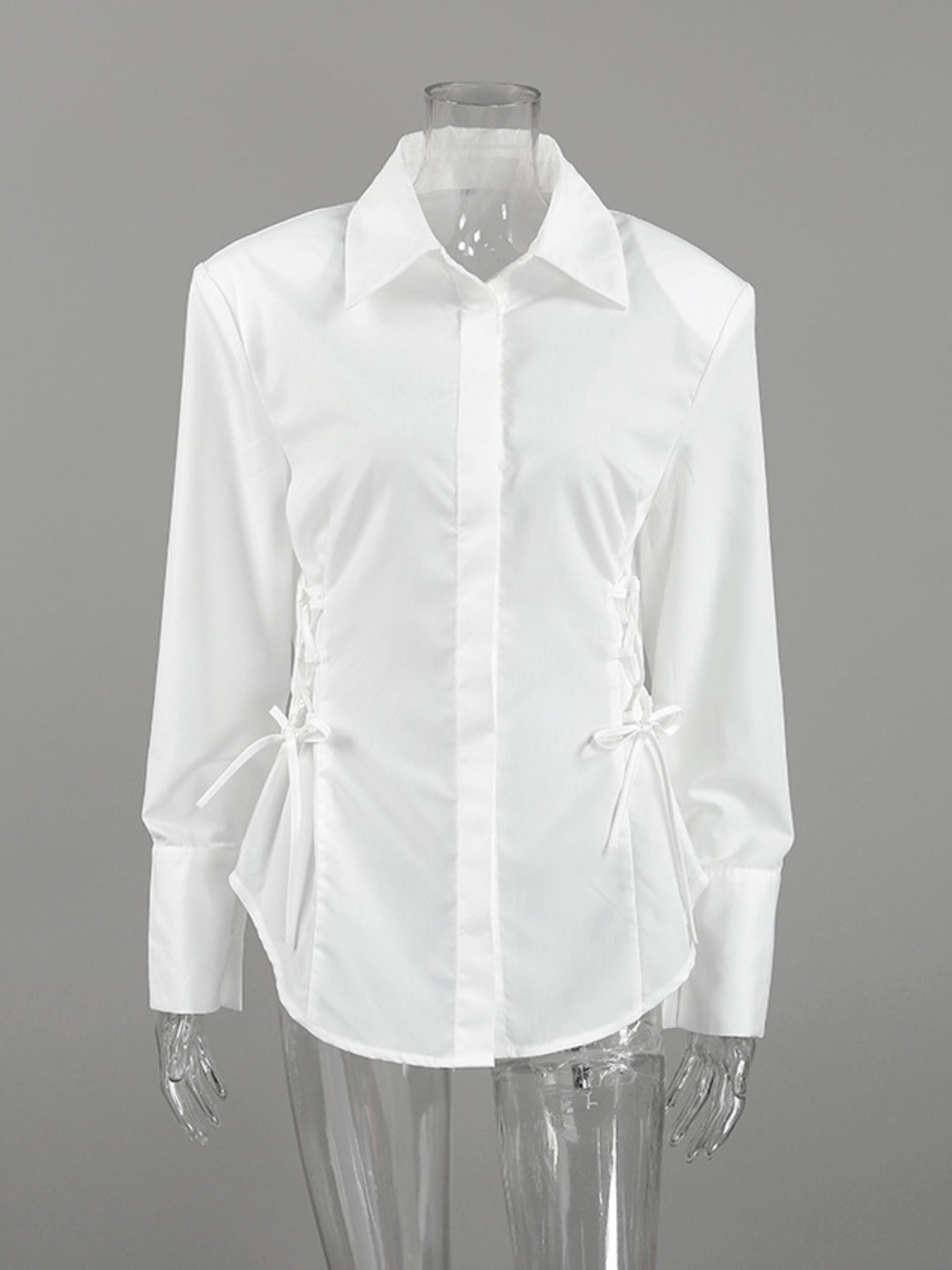 White Button Up Side Lace Up Shirt - Be Bliss Boutique