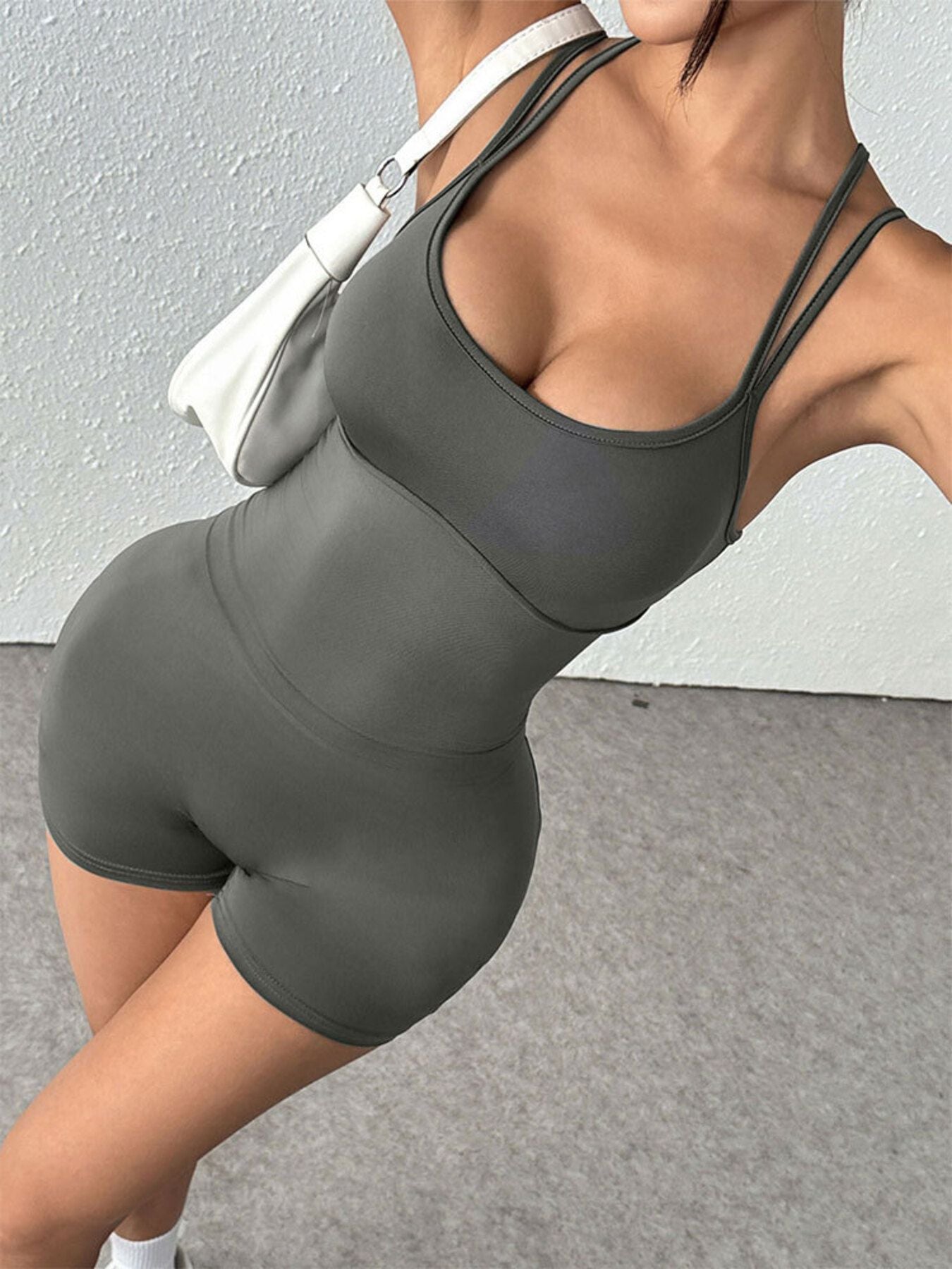 Double Spaghetti Strap Active Romper - Be Bliss Boutique