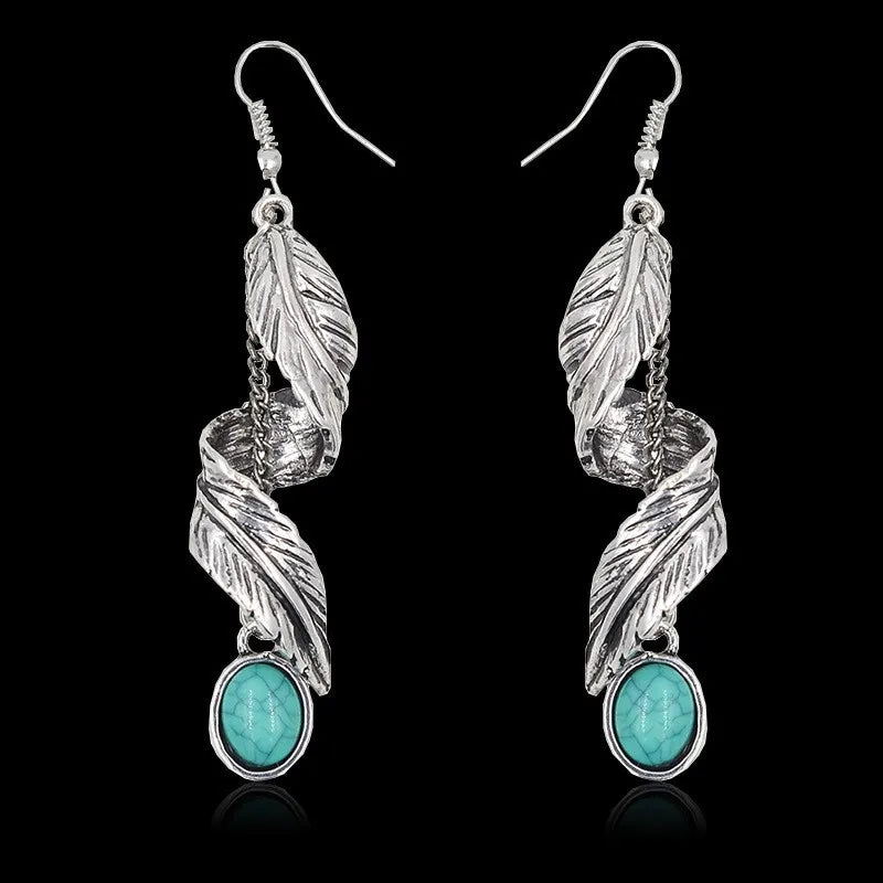 Artificial Turquoise Alloy Leaf Earrings - Be Bliss Boutique
