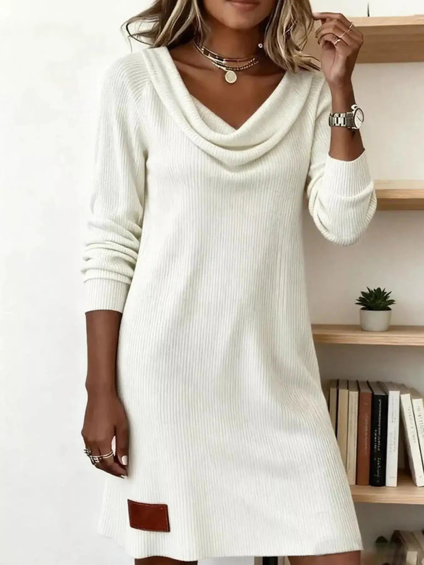 Casual Cowl Neck Ribbed Knit Mini Dress - Be Bliss Boutique