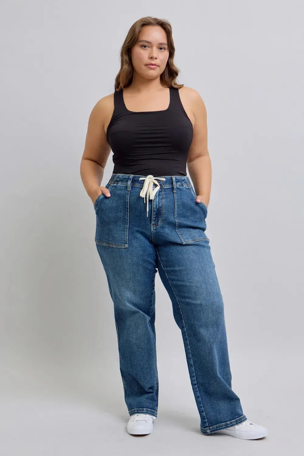 Judy Blue Plus Size High Waist Drawstring Wide Leg Jeans | Be Bliss Boutique