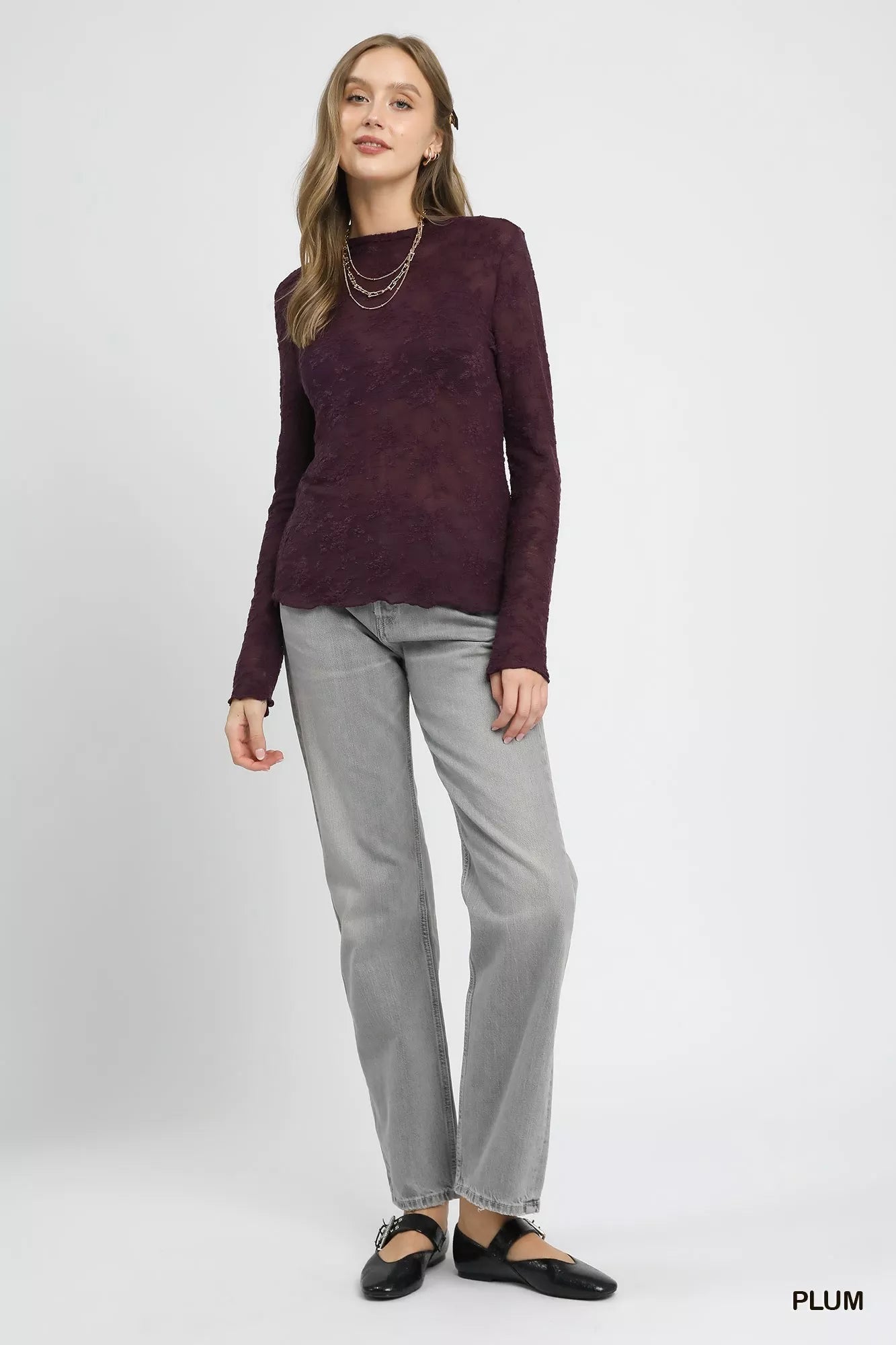Umgee Lace Sheer Long Sleeve Top -  Be Bliss Boutique