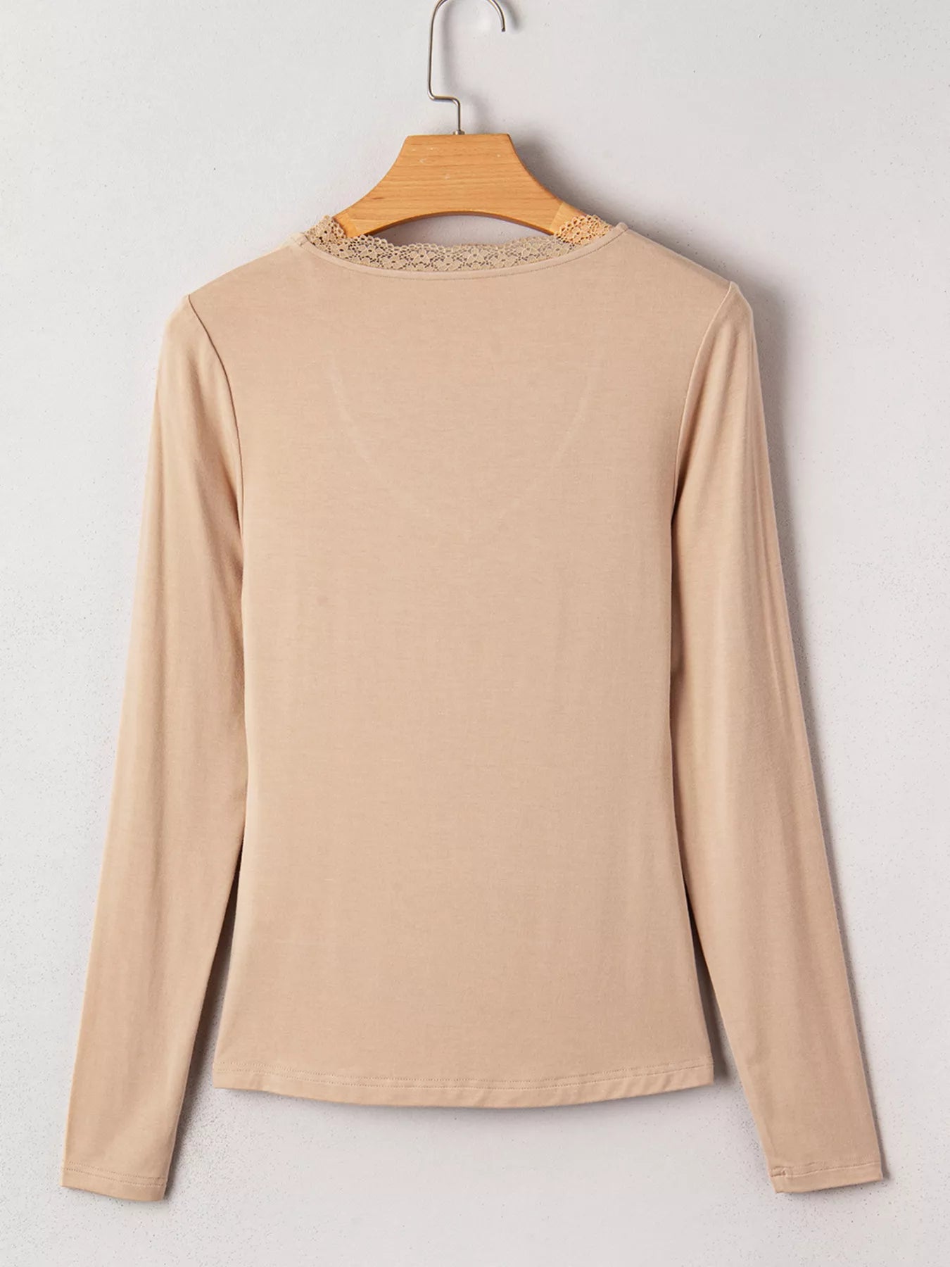 Lace-Trimmed Ruched Detail Long Sleeve T-Shirt - Be Bliss Boutique