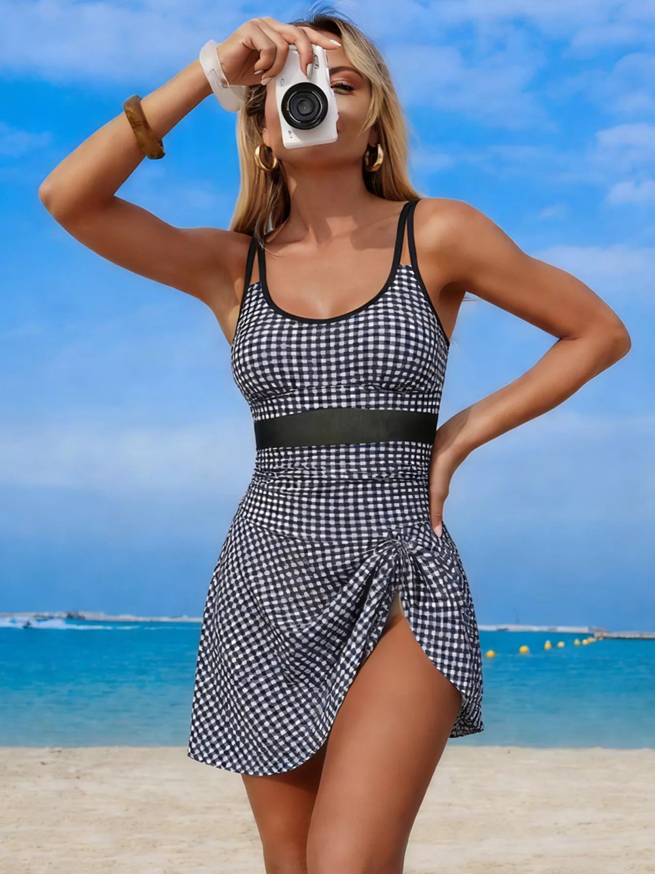 Mesh Panel Scoop Neck One Piece Swimsuit - Be Bliss Boutique