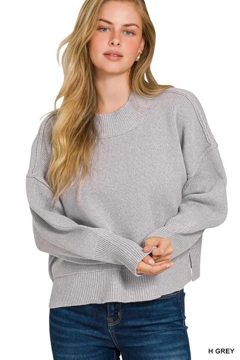 Zenana Wide Neck Band Drop Shoulder Sweater -  Be Bliss Boutique