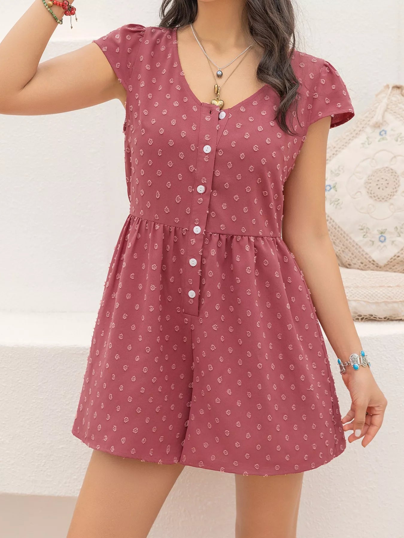 Swiss Dot Cap Sleeve Romper - Be Bliss Boutique