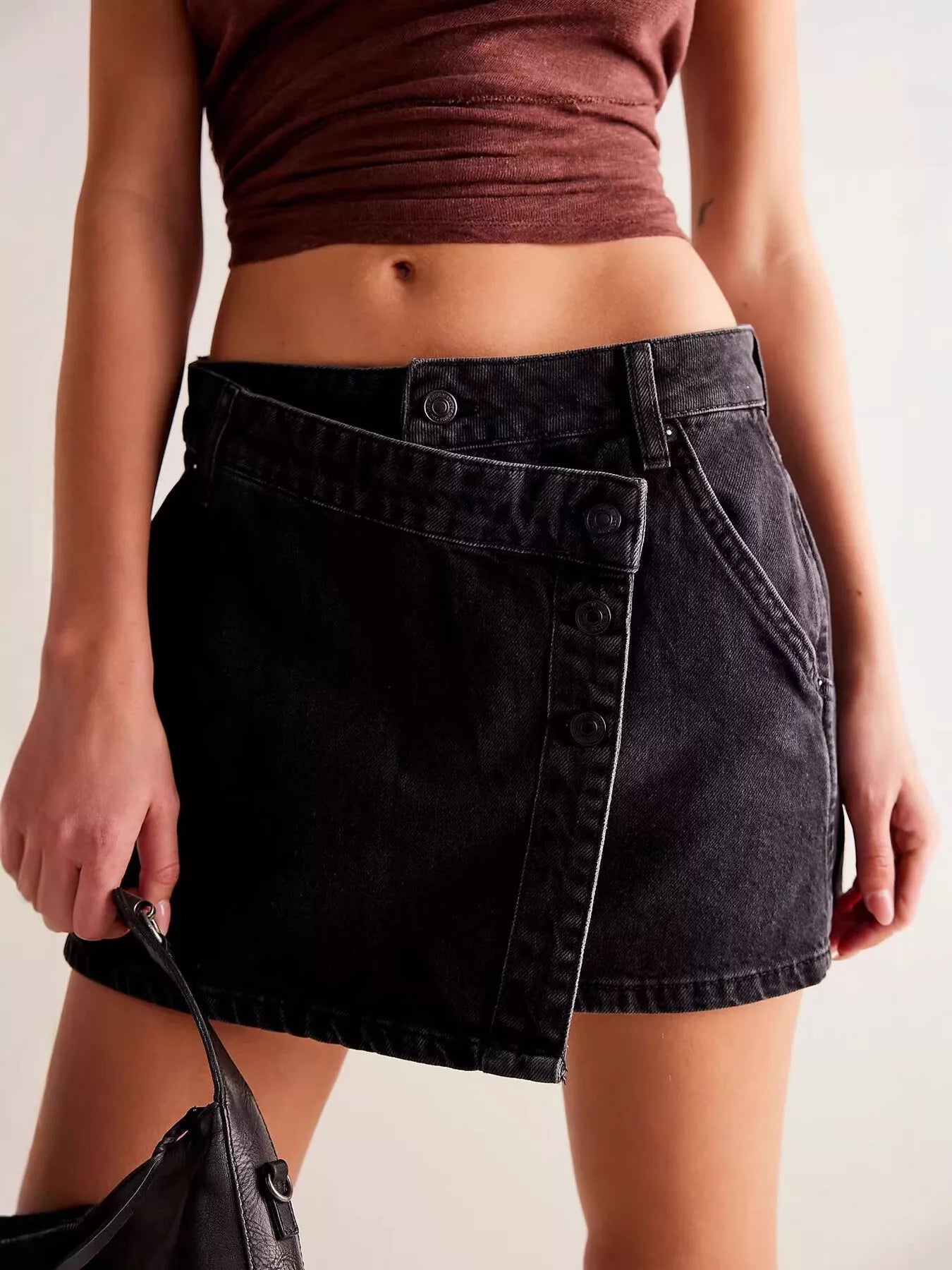 Asymmetrical Button Front Denim Skort - Be Bliss Boutique
