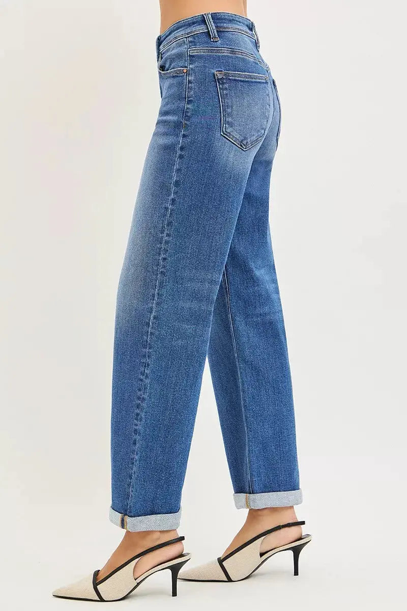 RISEN Jeans - Plus Size High Rise Relaxed Fit Ankle Straight Cuff Jeans - Be Bliss Boutique