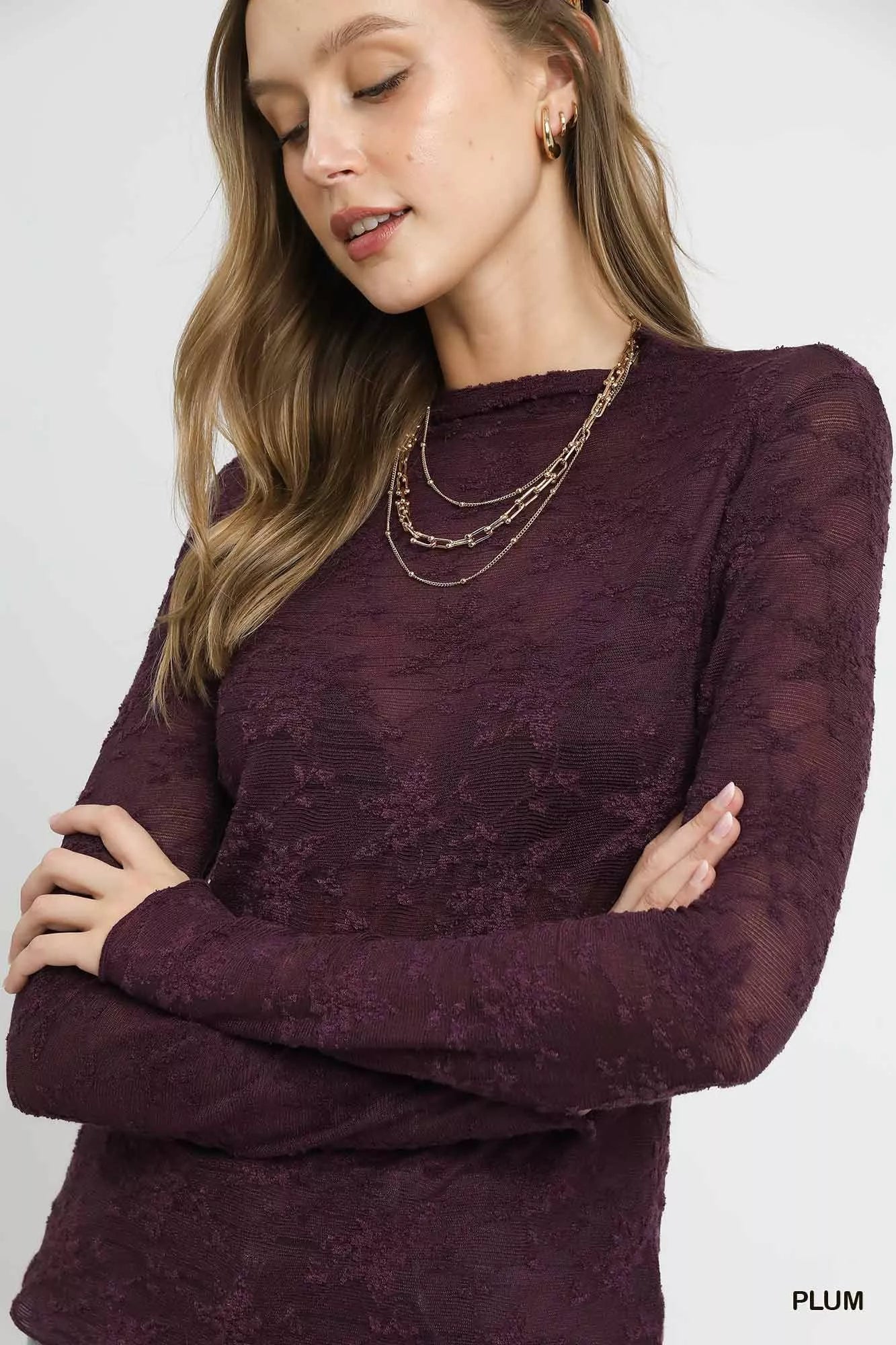 Umgee Lace Sheer Long Sleeve Top -  Be Bliss Boutique