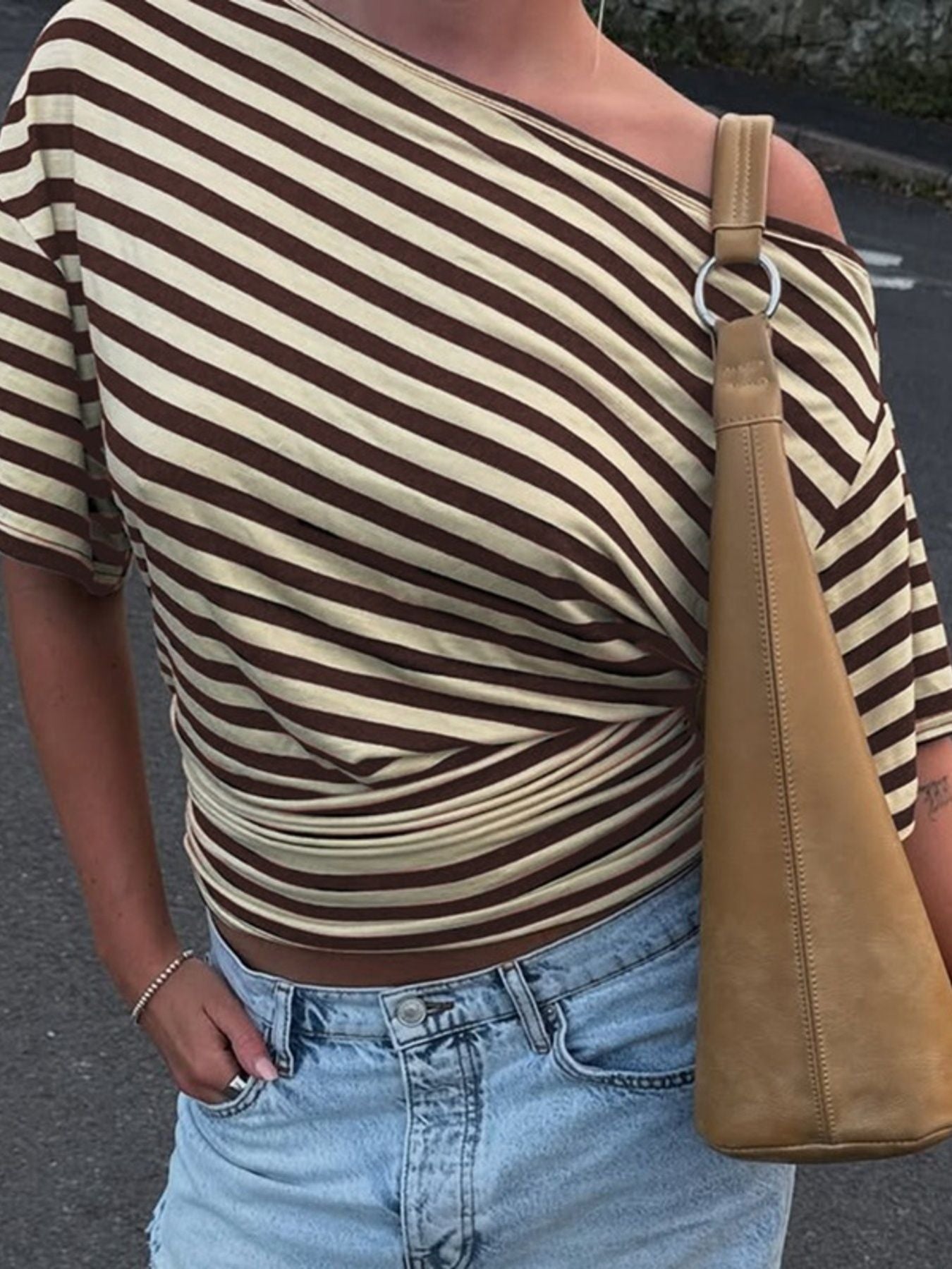 Striped One Shoulder T Shirt - Be Bliss Boutique
