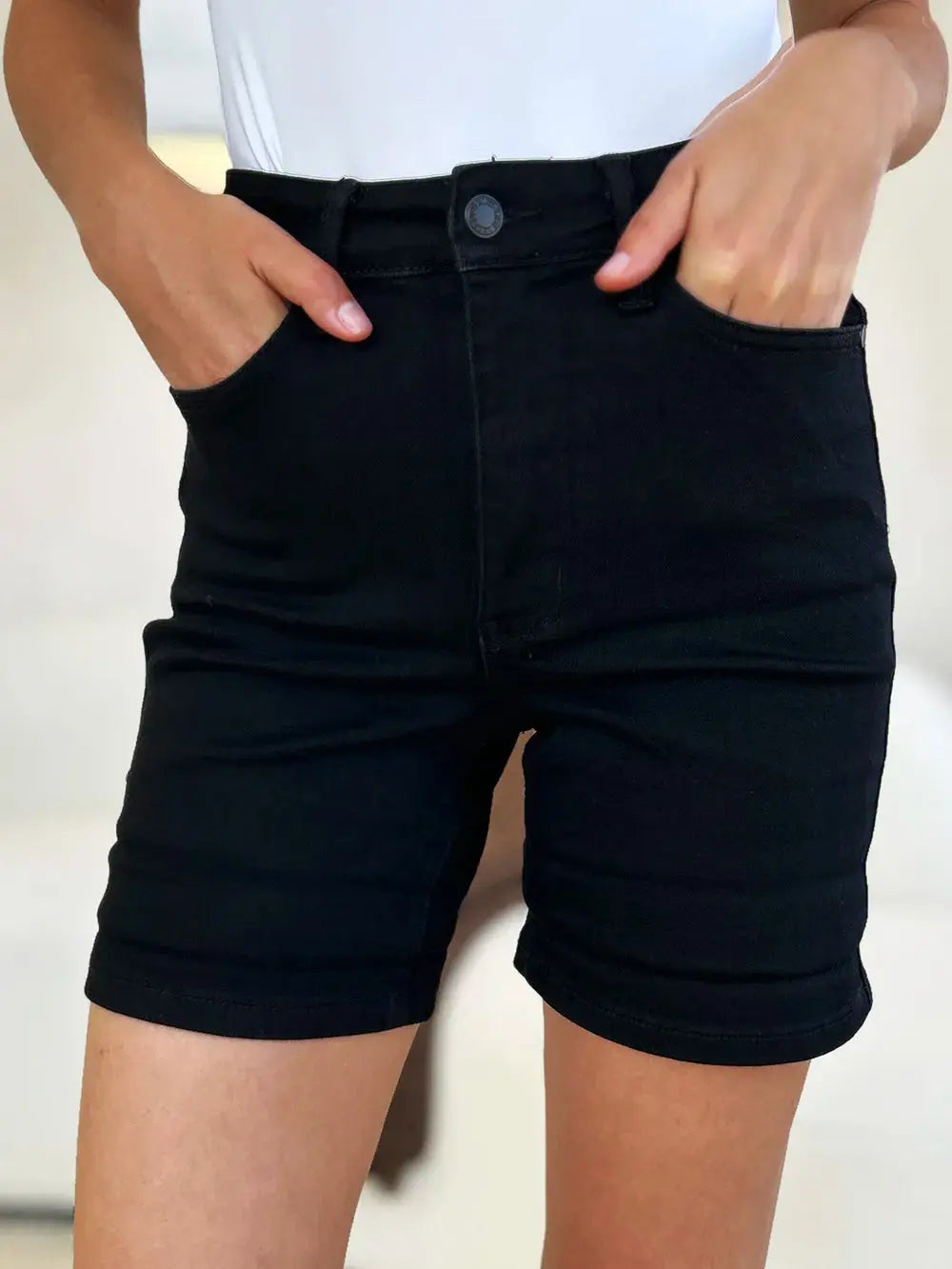 Judy Blue Full Size/Plus Size High Waist Tummy Control Cuffed Denim Shorts | Be Bliss Boutique