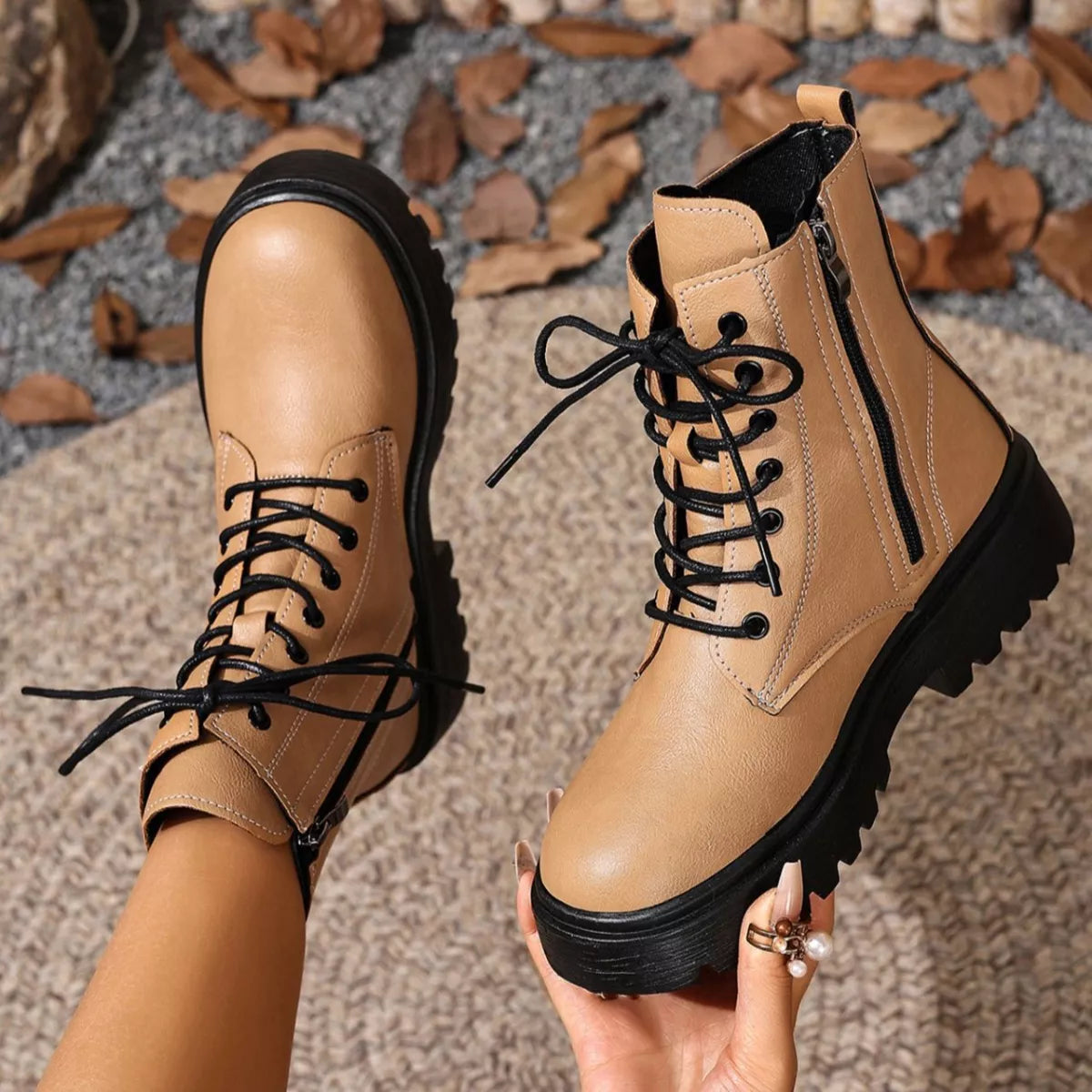 Lace-Up Ankle Combat Boots - Be Bliss Boutique