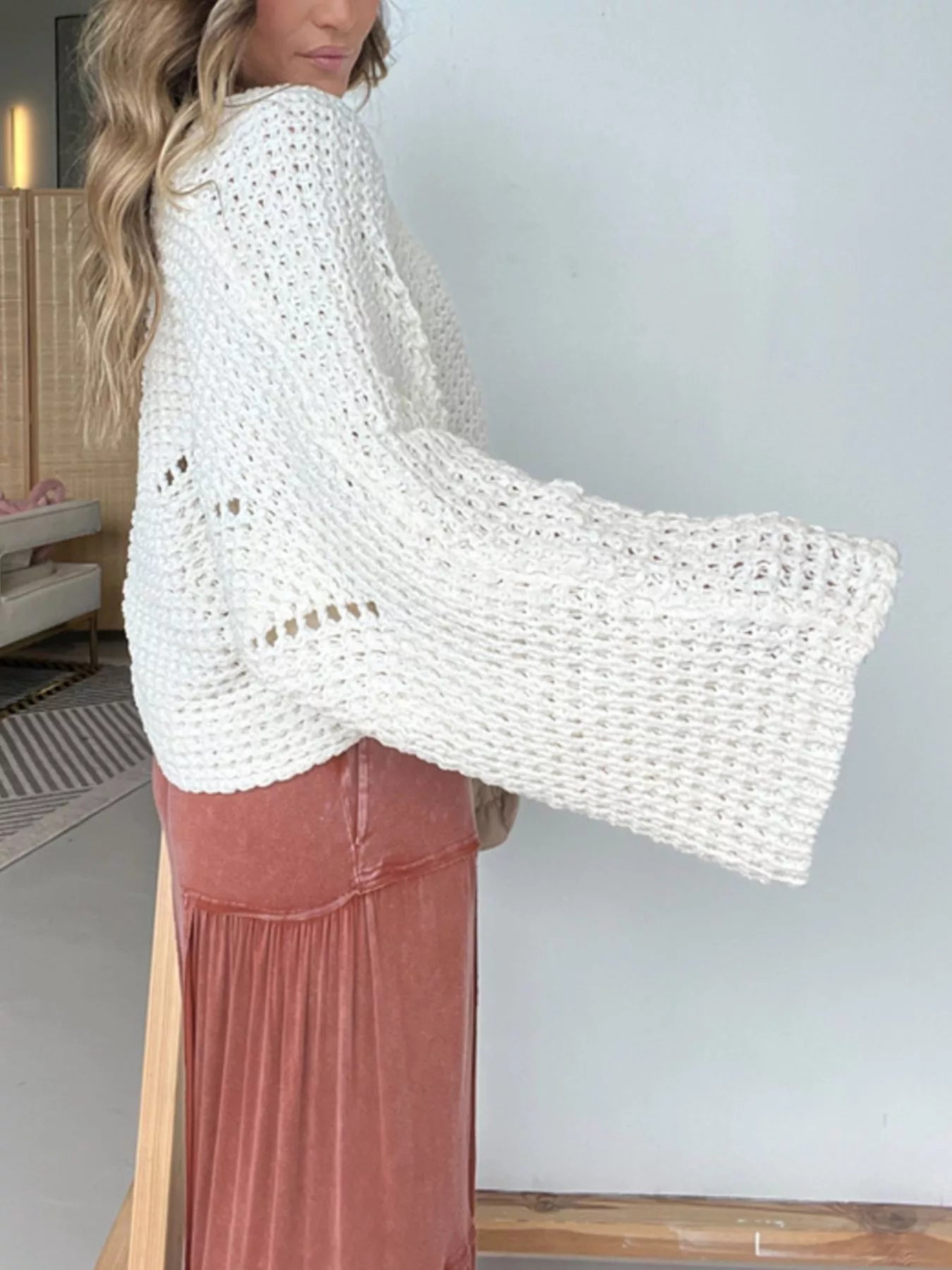Openwork Batwing Sleeve Sweater -  Be Bliss Boutique