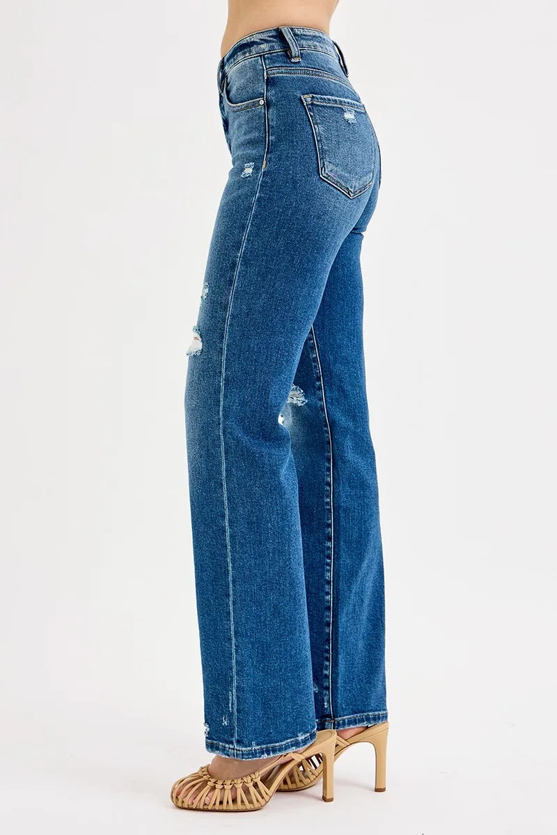 RISEN Full Size Tummy Control High Rise Straight Distressed Jeans Plus Size -  Be Bliss Boutique