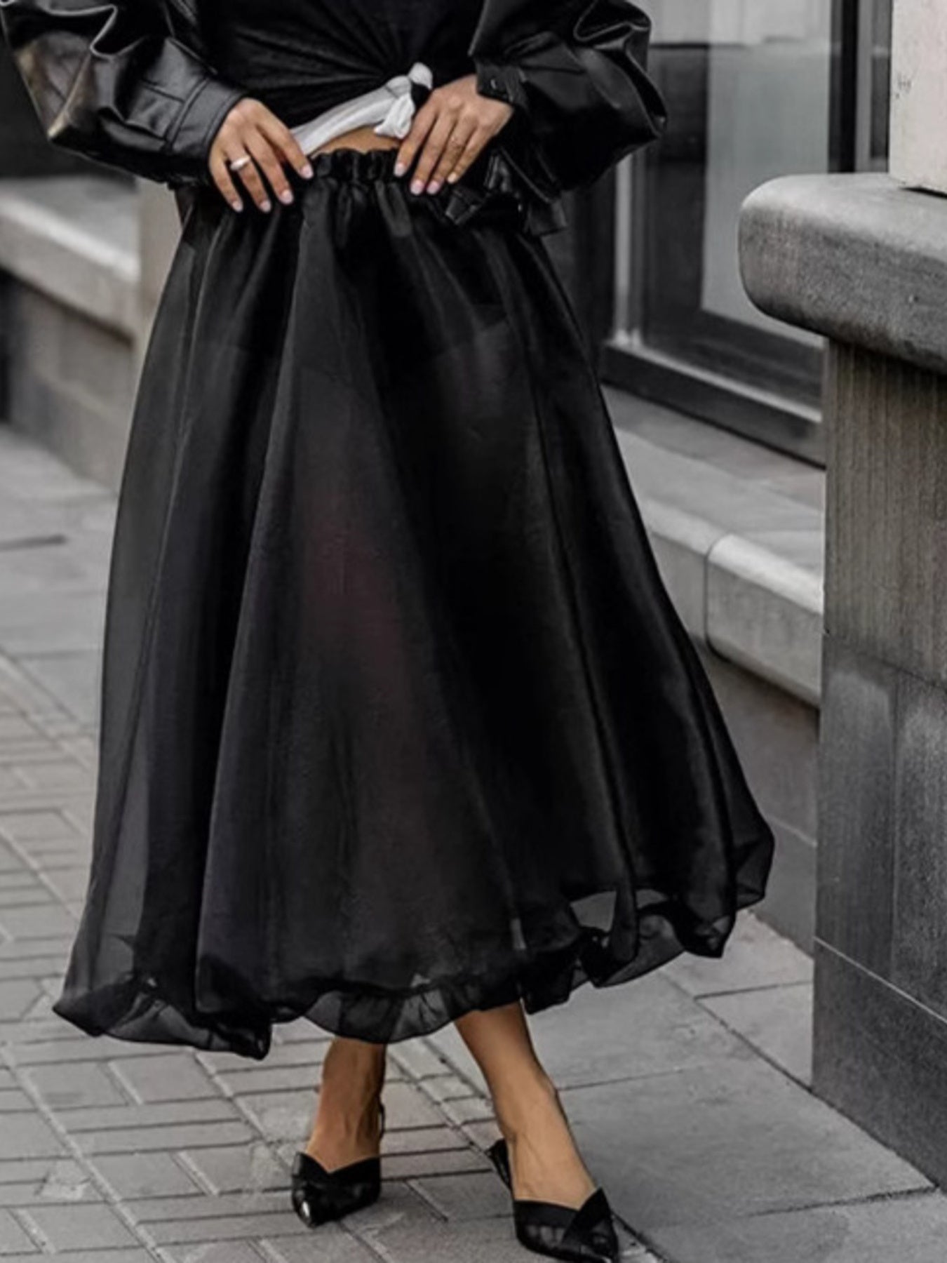 Sheer Flowy Elastic Waist Midi Skirt - Be Bliss Boutique