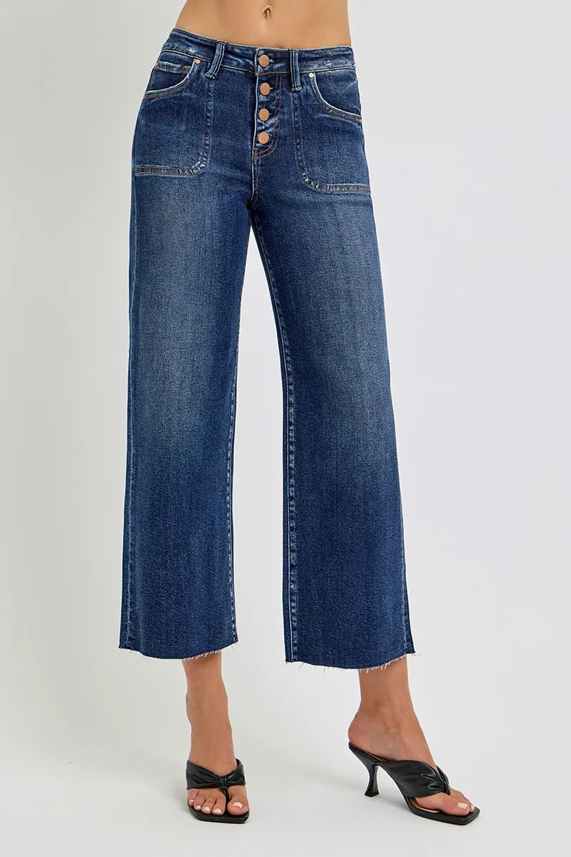 RISEN Full Size High Rise Wide Leg Cropped Button Fly Jeans| Be Bliss Boutique