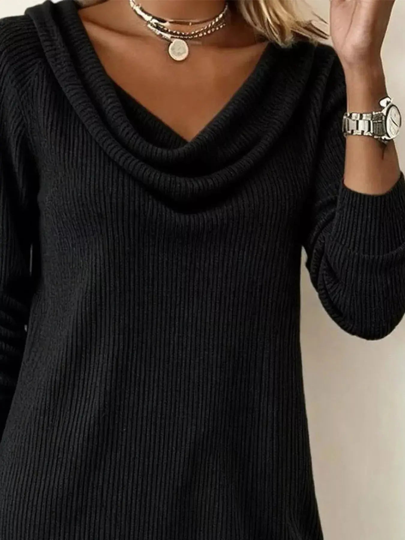 Casual Cowl Neck Ribbed Knit Mini Dress - Be Bliss Boutique