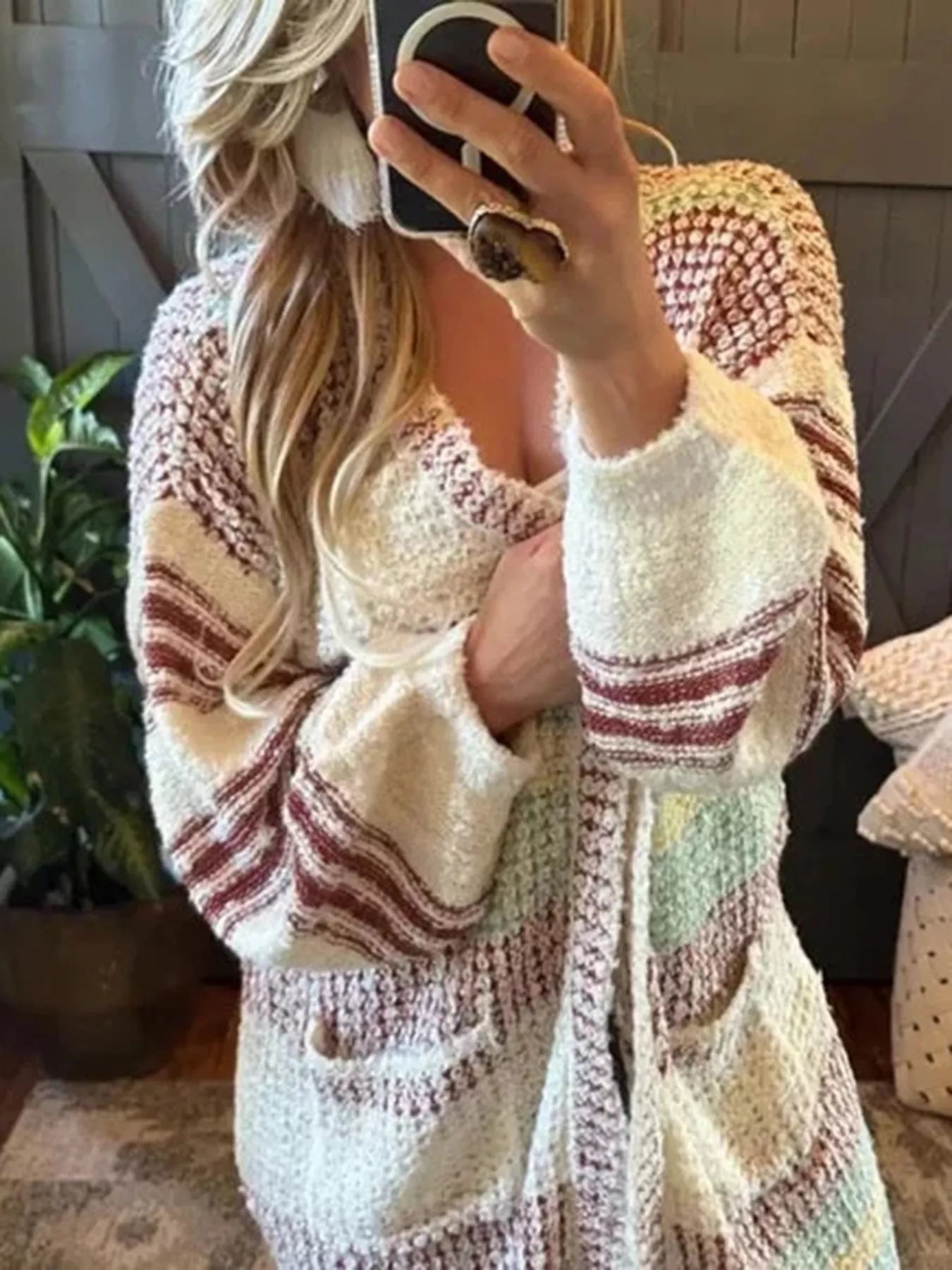 Striped Open Front Longline Cardigan -  Be Bliss Boutique