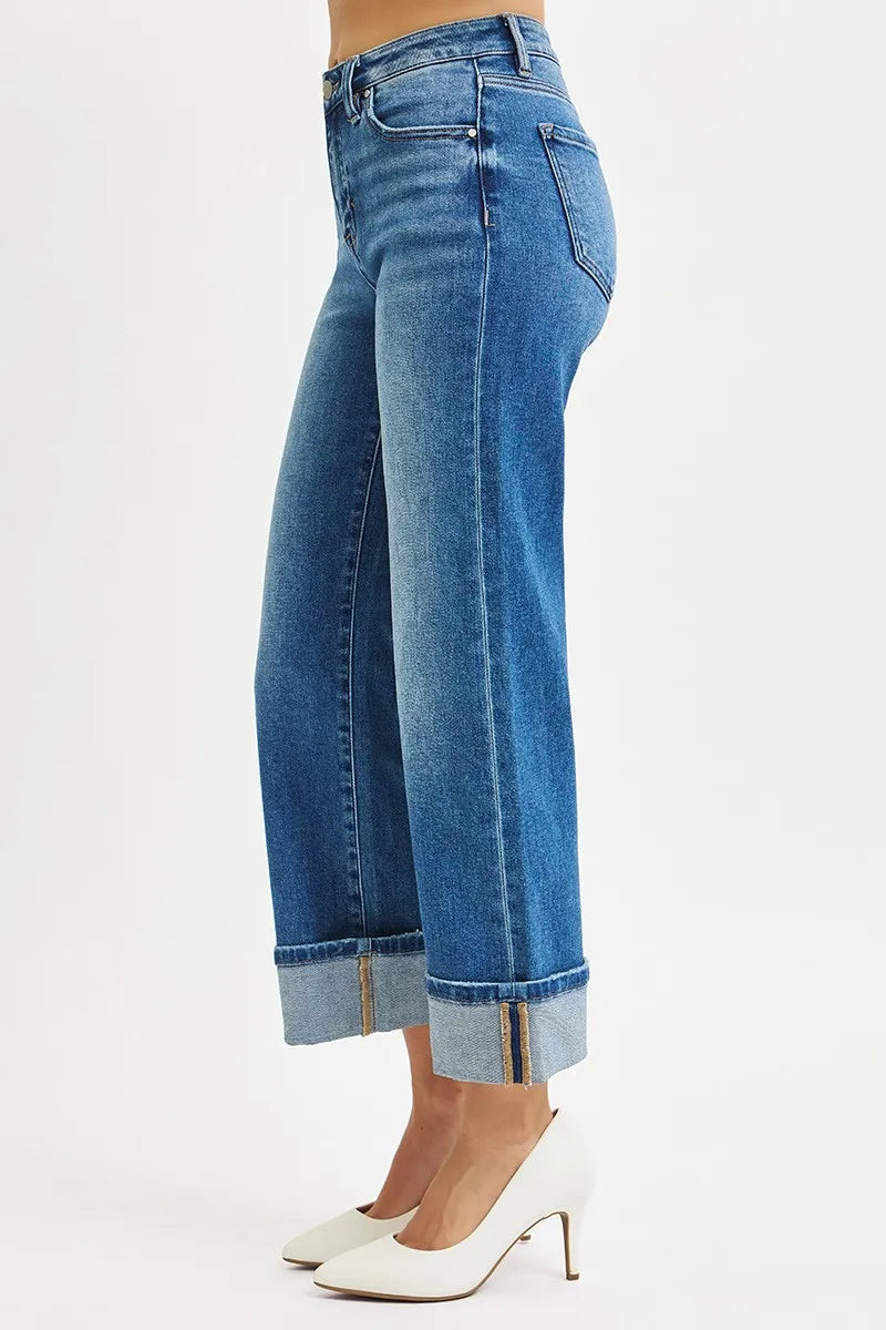 RISEN Full Size Mid Rise Crop Straight Cuffed Jeans Plus Size -  Be Bliss Boutique