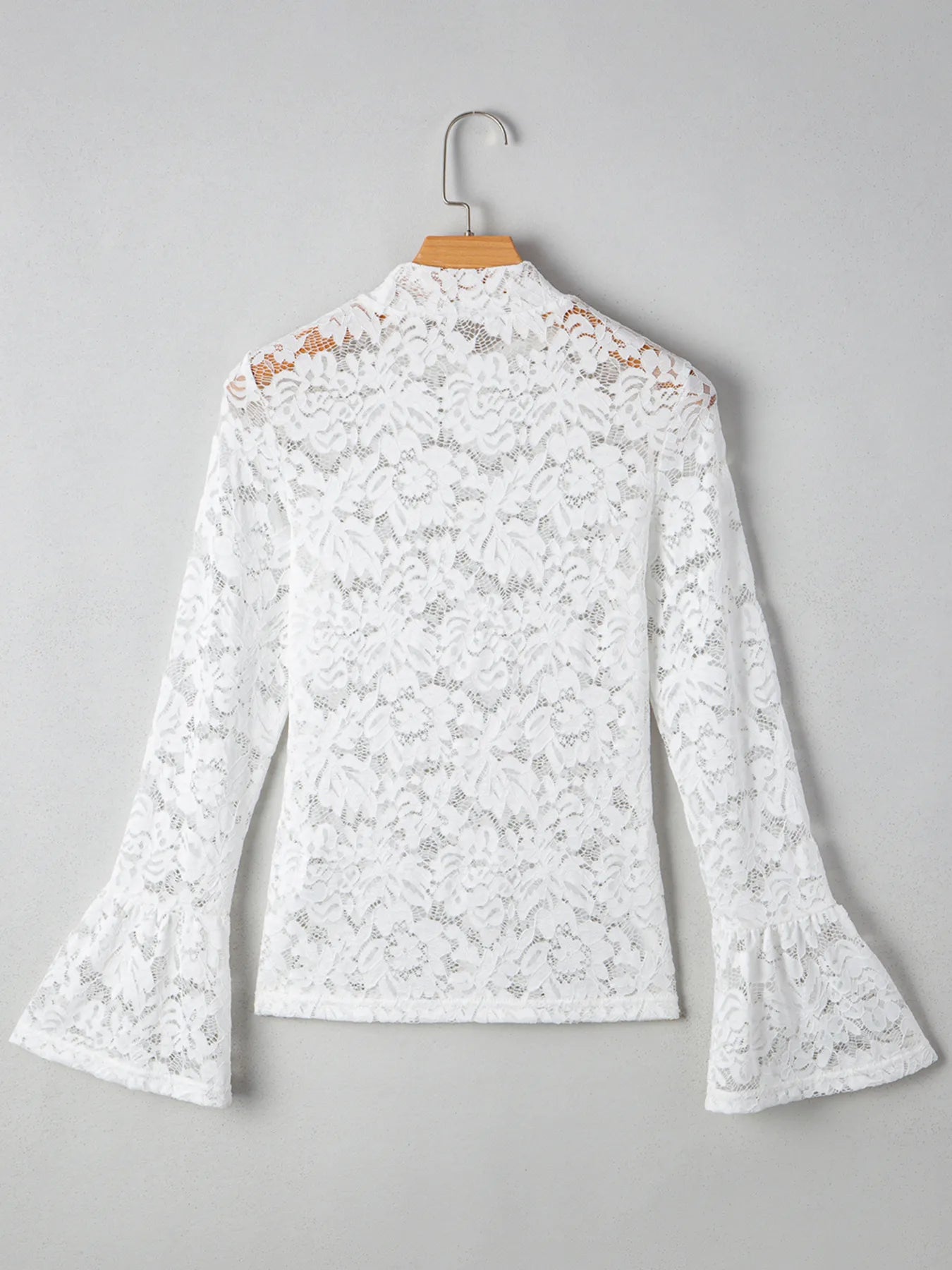 Lace Crochet Bell Sleeve Mock Neck Blouse - Be Bliss Boutique