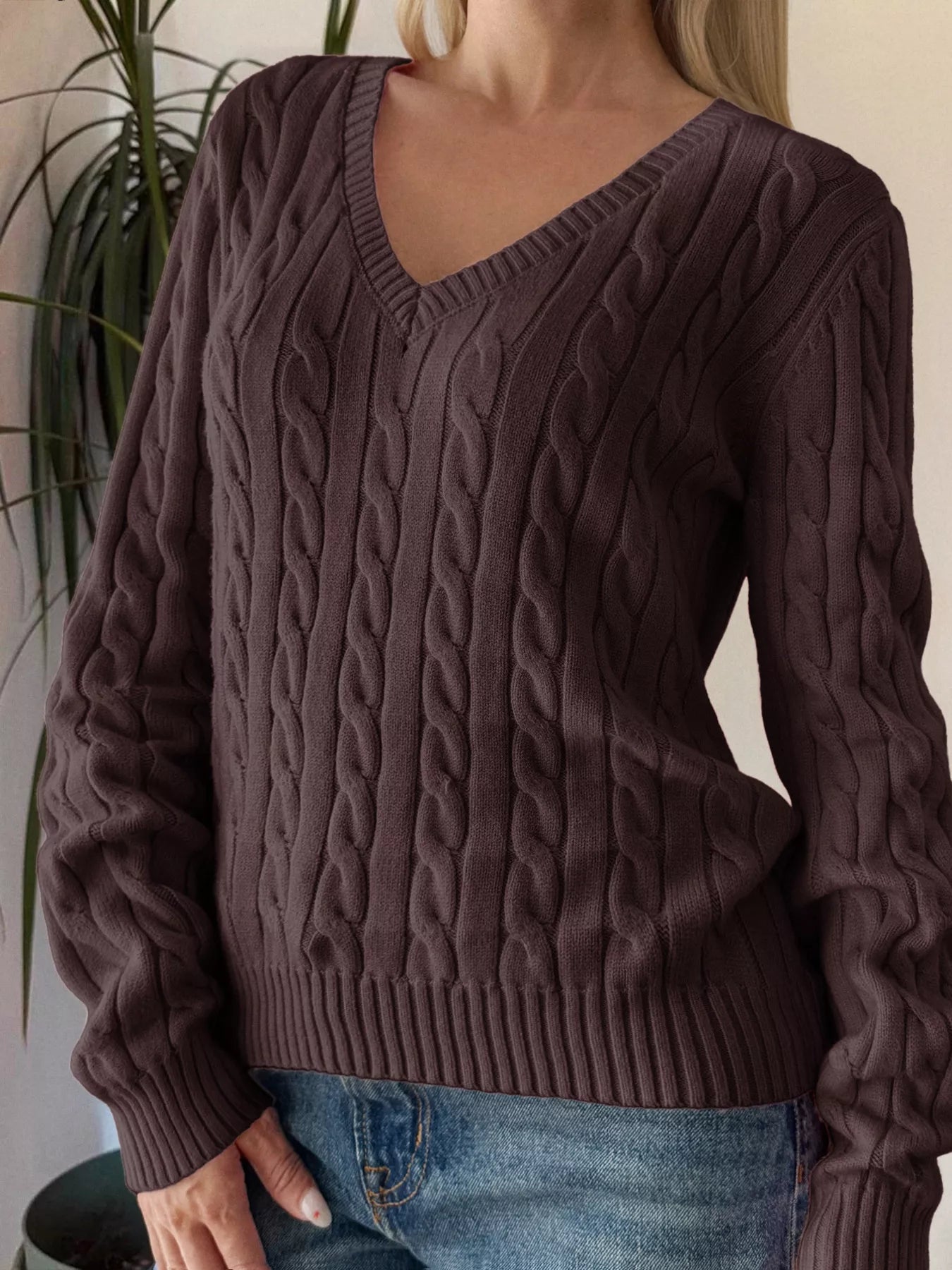 Cable Knit V Neck Sweater - Be Bliss Boutique