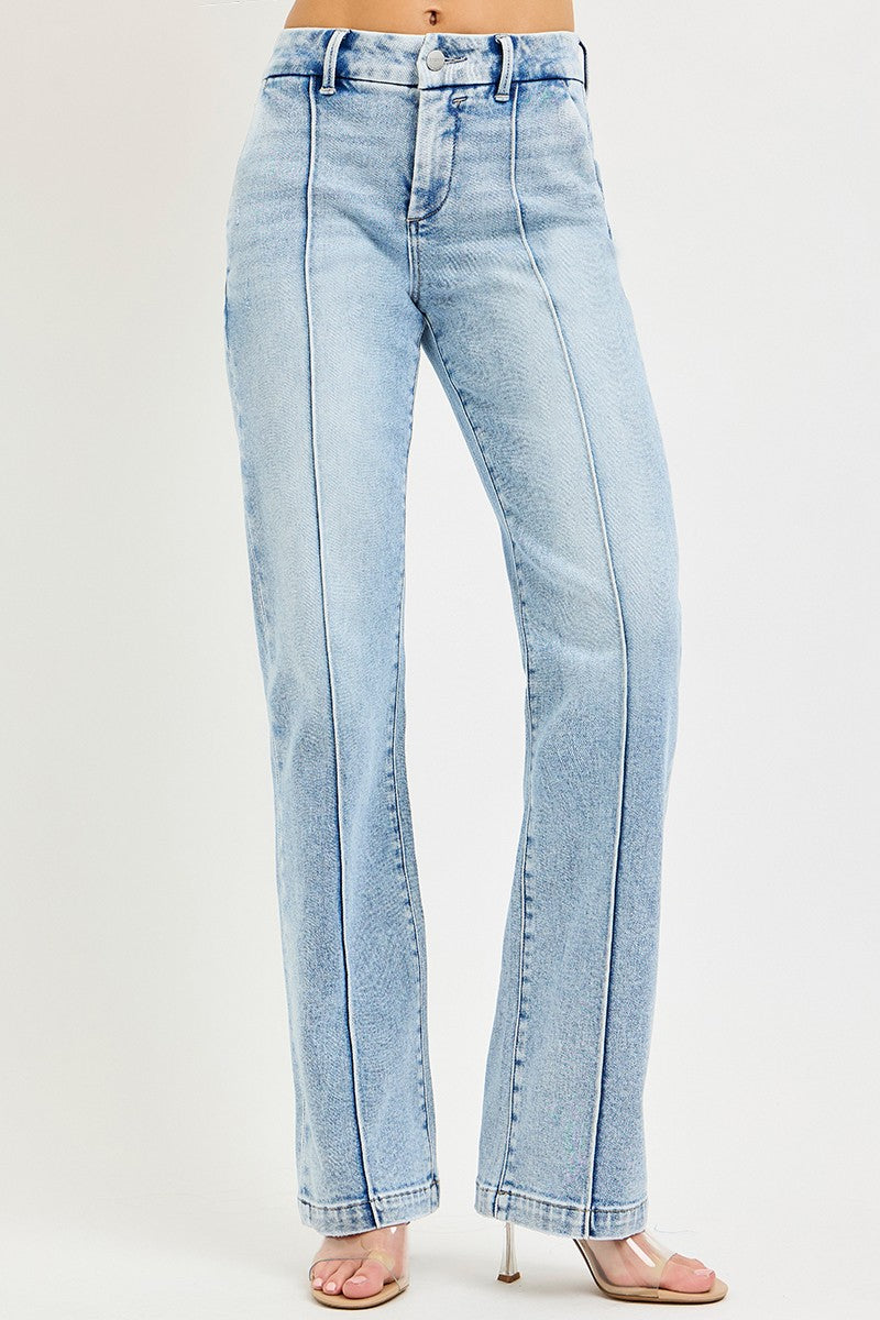 RISEN Tummy Control High Rise Straight Pintuck Jeans - Be Bliss Boutique