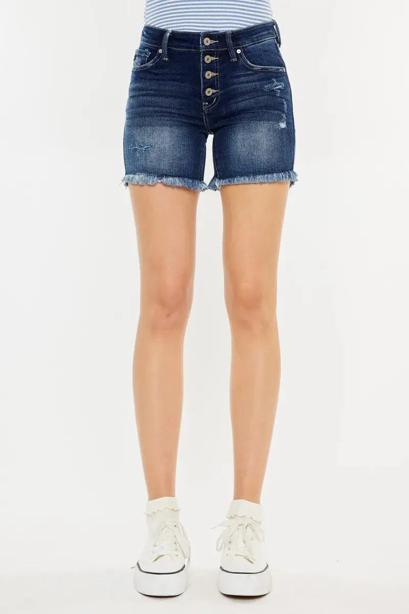 Kancan Mid Rise Button Fly Denim Shorts |  Be Bliss Boutique