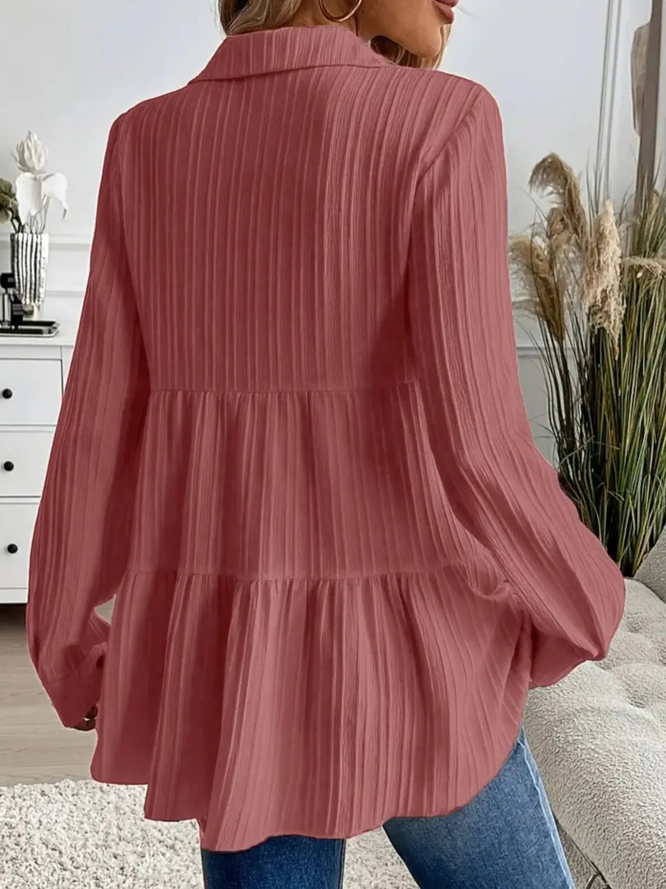 Striped Button-Down Tiered Shirt -  Be Bliss Boutique