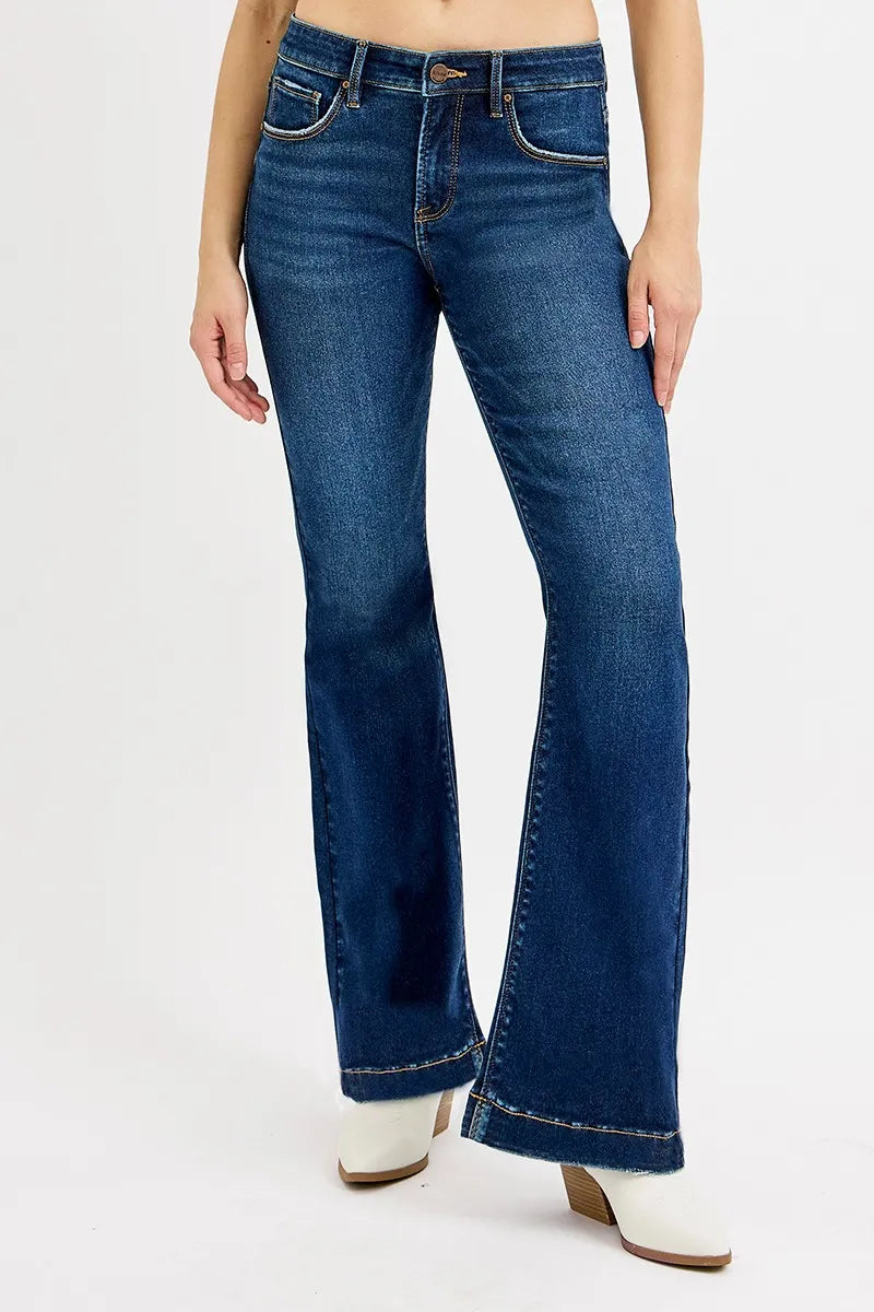 RISEN Full SIze Tummy Control Mid Rise Flare Jeans Plus SIze -  Be Bliss Boutique