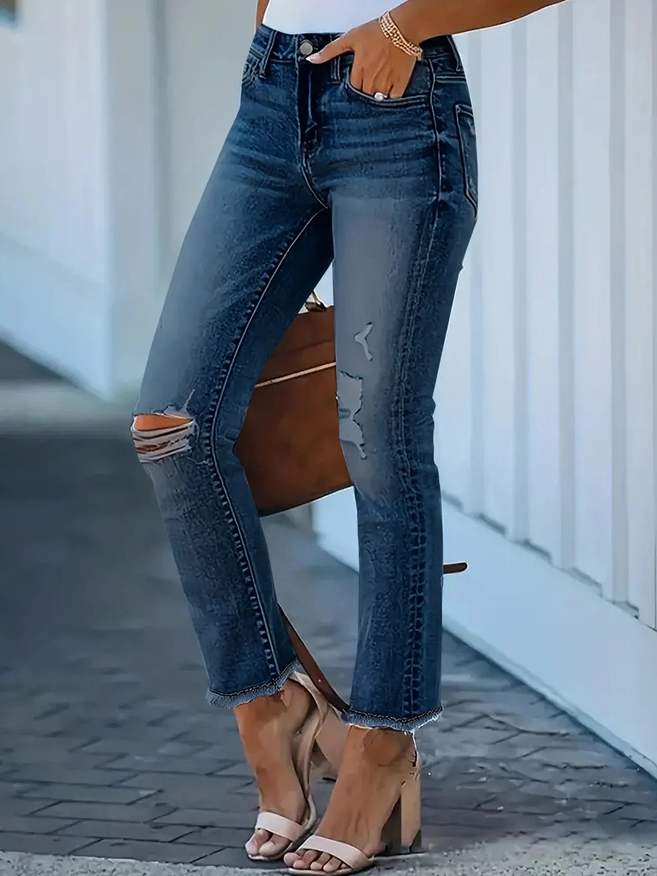 Distressed High-Waisted Skinny Jeans -  Be Bliss Boutique