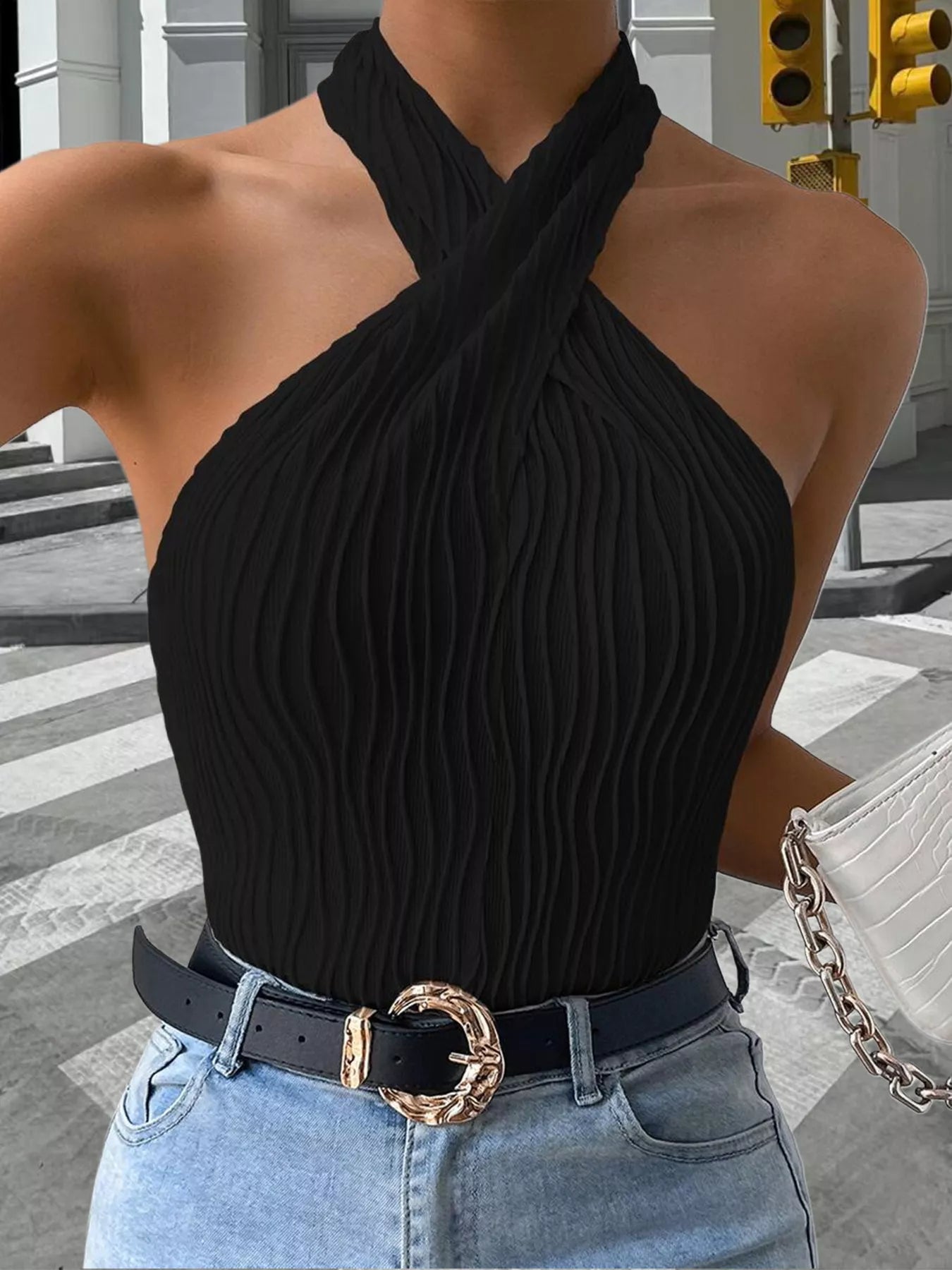 Textured Halter Neck Tank - Be Bliss Boutique
