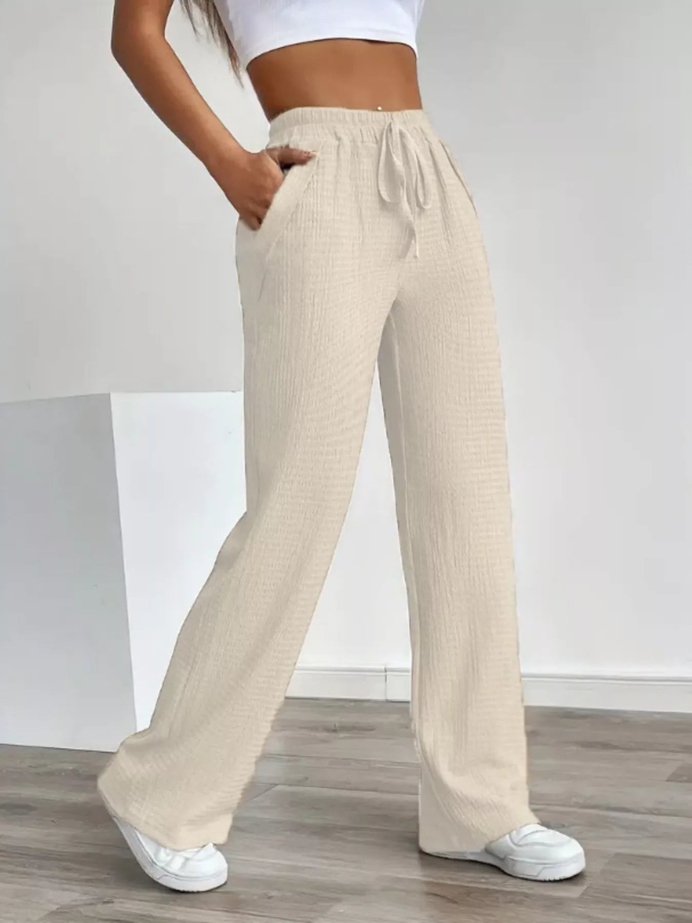 Texture Wide Leg Pants -  Be Bliss Boutique