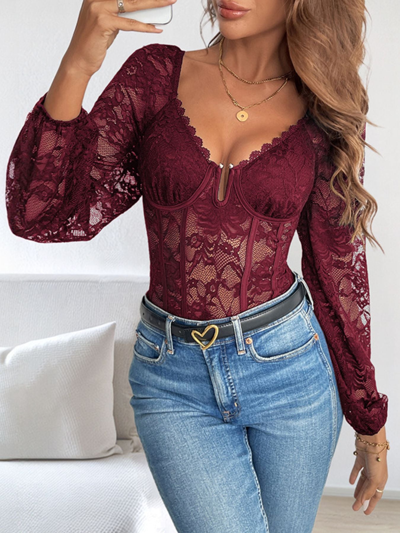 Lace Long Sleeve Bodysuit - Be Bliss Boutique