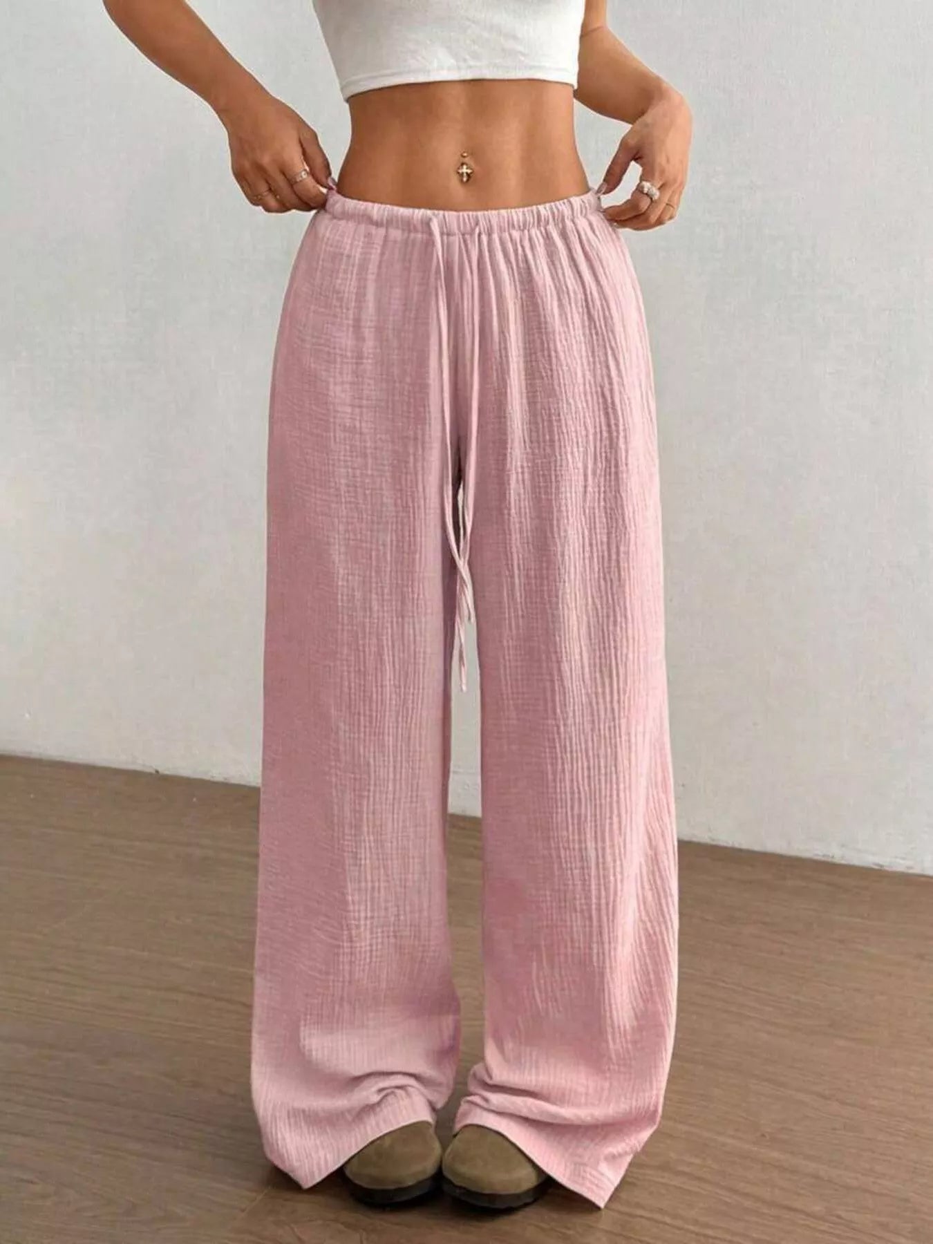 Full Size Drawstring Wide Leg Pants Plus Size -  Be Bliss Boutique