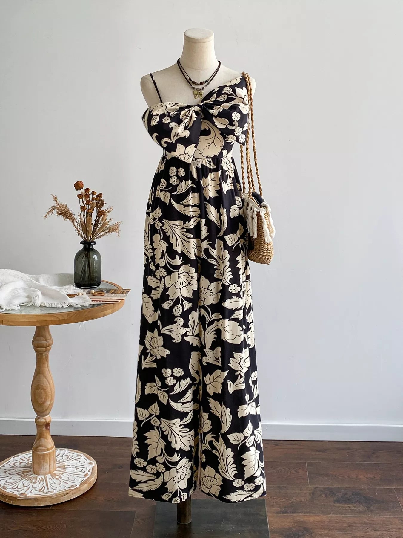 Floral Print Bowknot Wide Leg Jumpsuit - Be Bliss Boutique