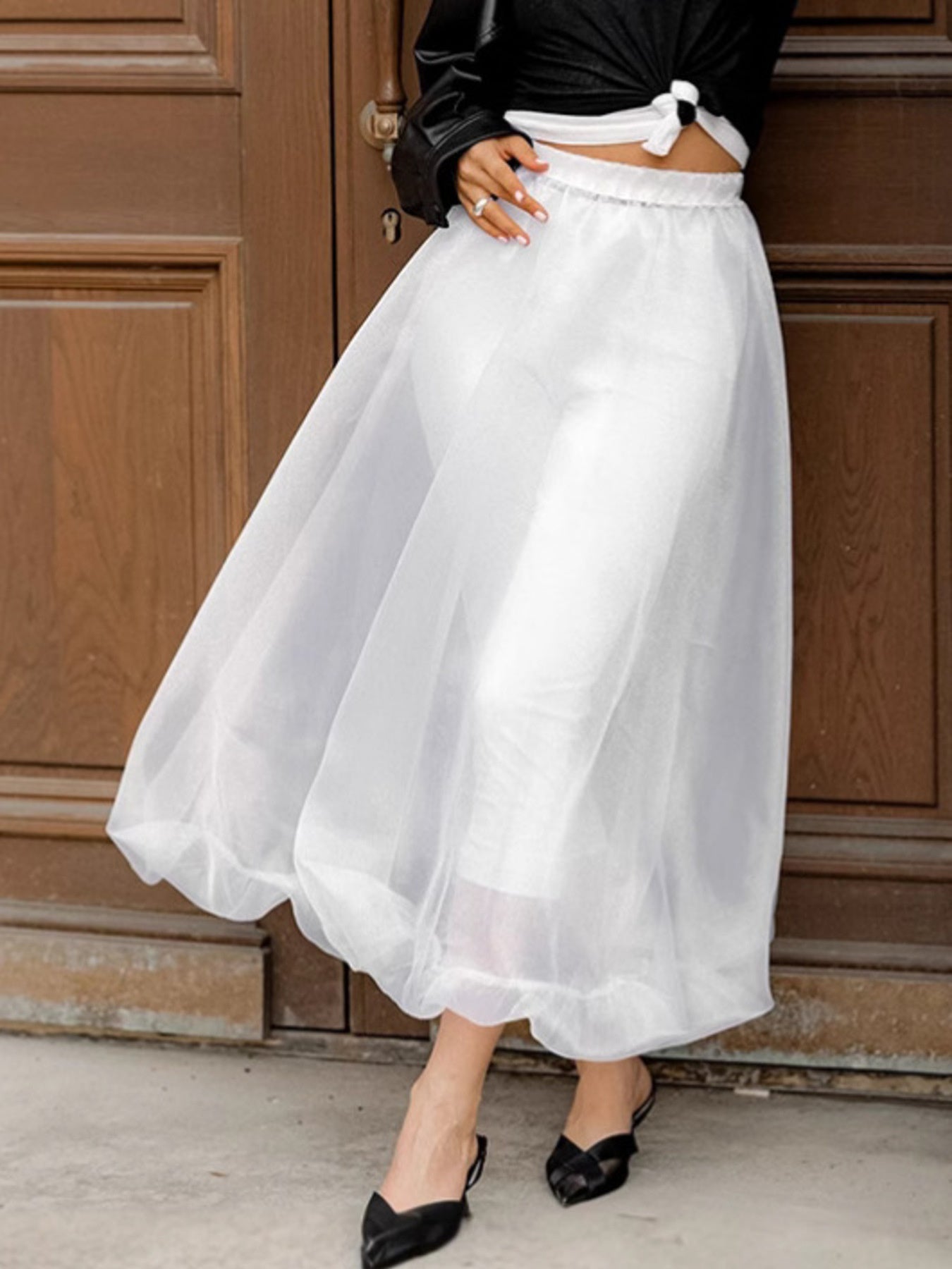 Sheer Flowy Elastic Waist Midi Skirt - Be Bliss Boutique