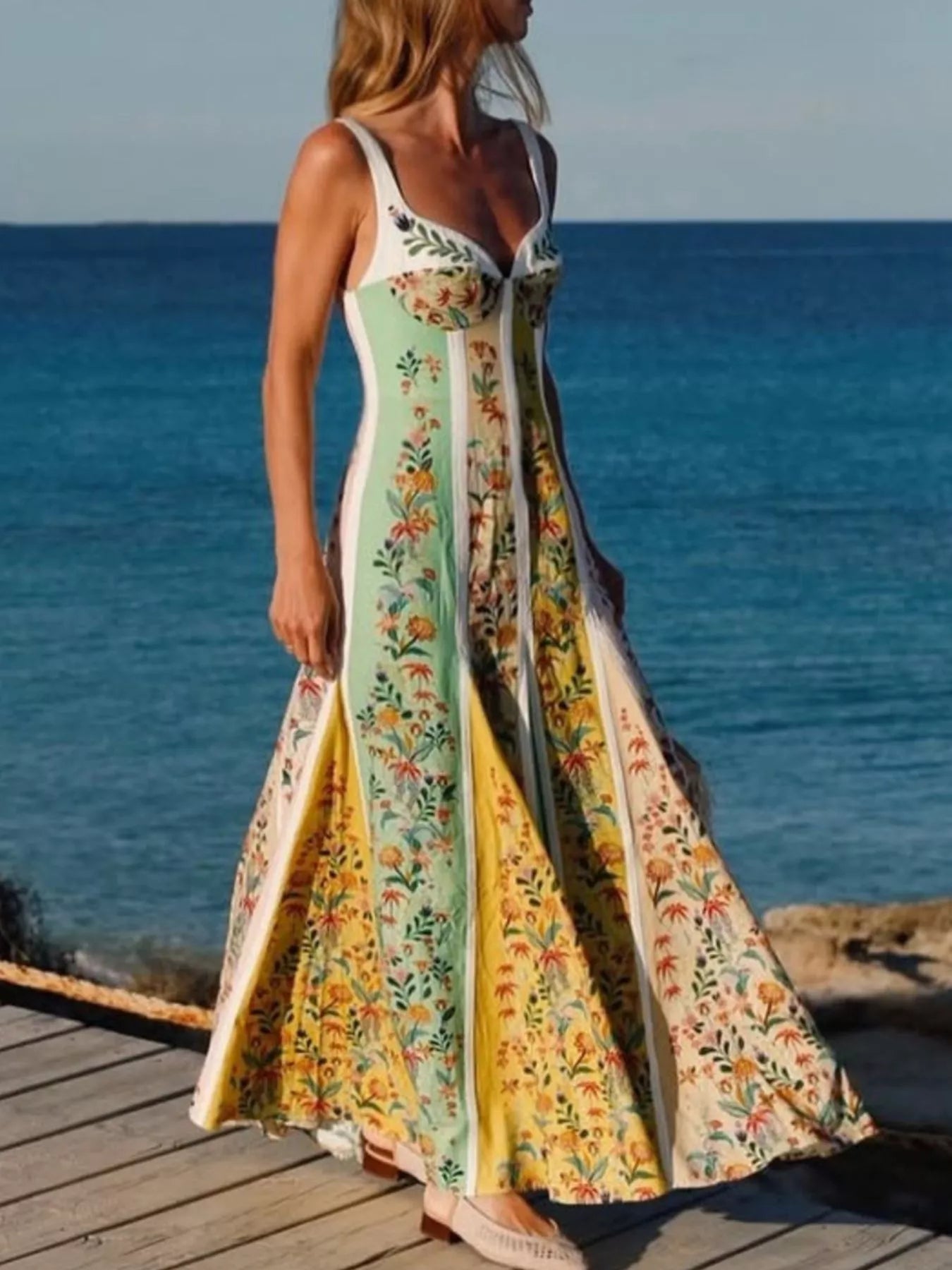 Floral Print Sweetheart Neck Maxi Dress - Be Bliss Boutique