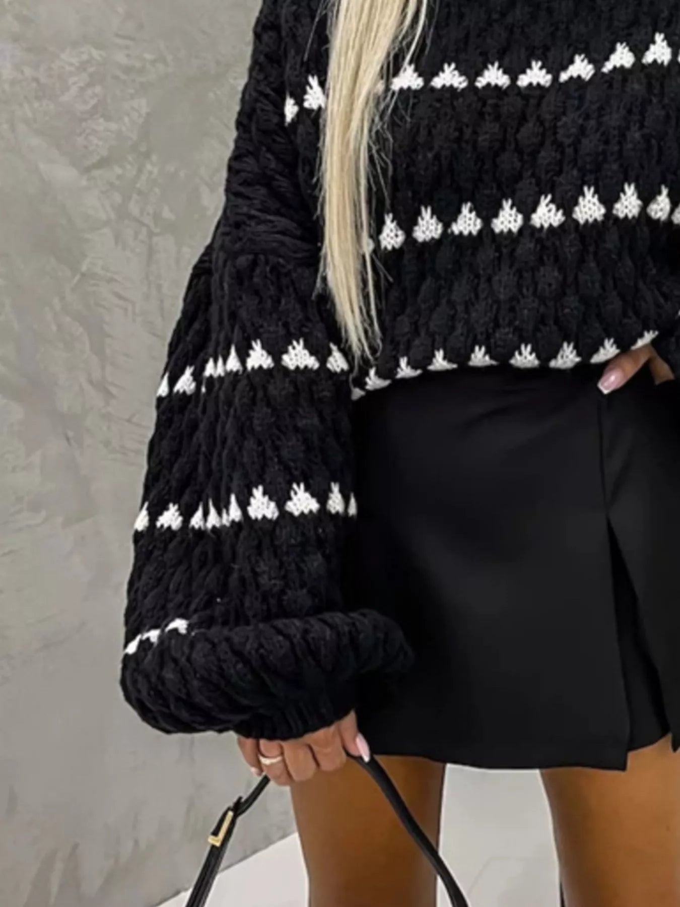 Chunky Knit Striped Sweater with Balloon Sleeves -  Be Bliss Boutique