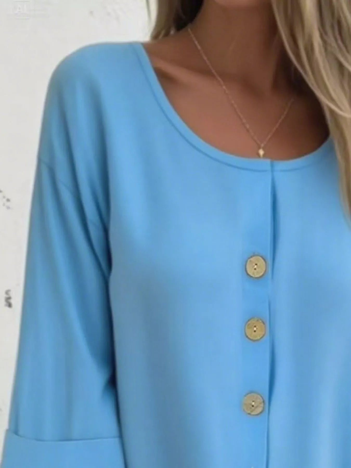 Full Size Button-Front 3/4 Sleeve Casual Blouse Plus Size -  Be Bliss Boutique